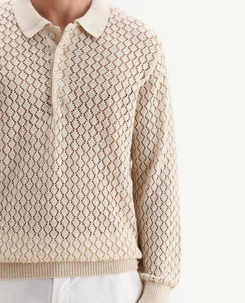 Buy Ocon - Light Beige Premium Flat Knit Geometric Pattern Polo| Rare ...