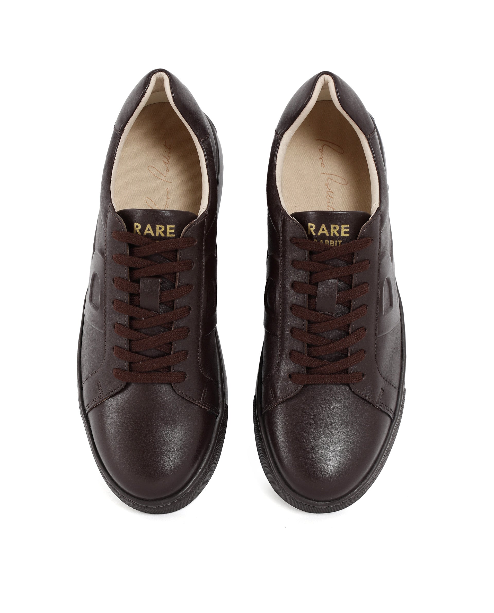 Rare Rabbit Men's Odessa Dark Brown Genuine Leather Round Toe Low-Top Lace-Up Monochromatic Sneaker