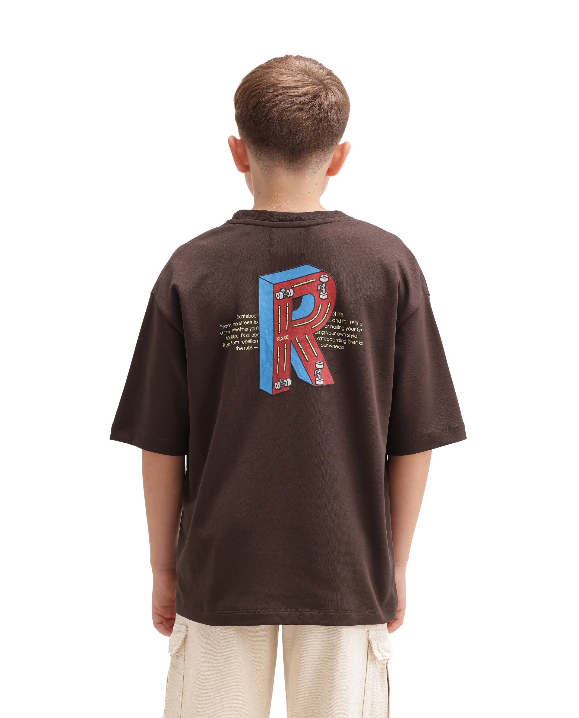 Rare Ones Kids Odin Dark Brown Cotton Pull-On Closure Puff Print Boxy Fit T-Shirt