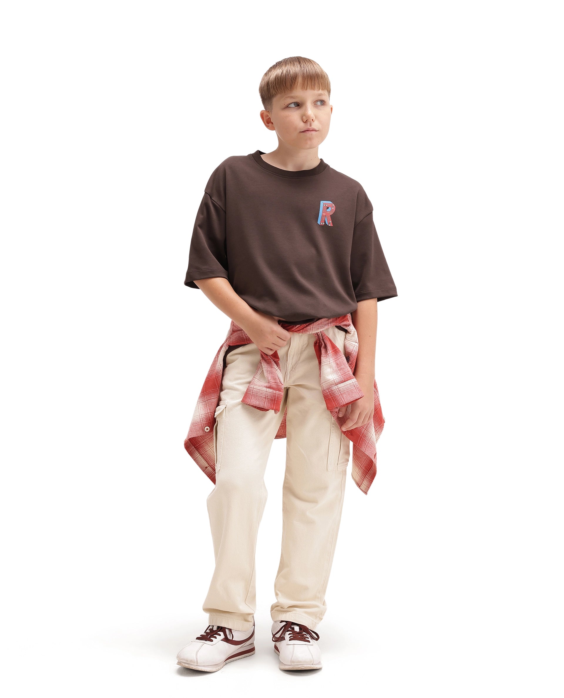 Rare Ones Kids Odin Dark Brown Cotton Pull-On Closure Puff Print Boxy Fit T-Shirt