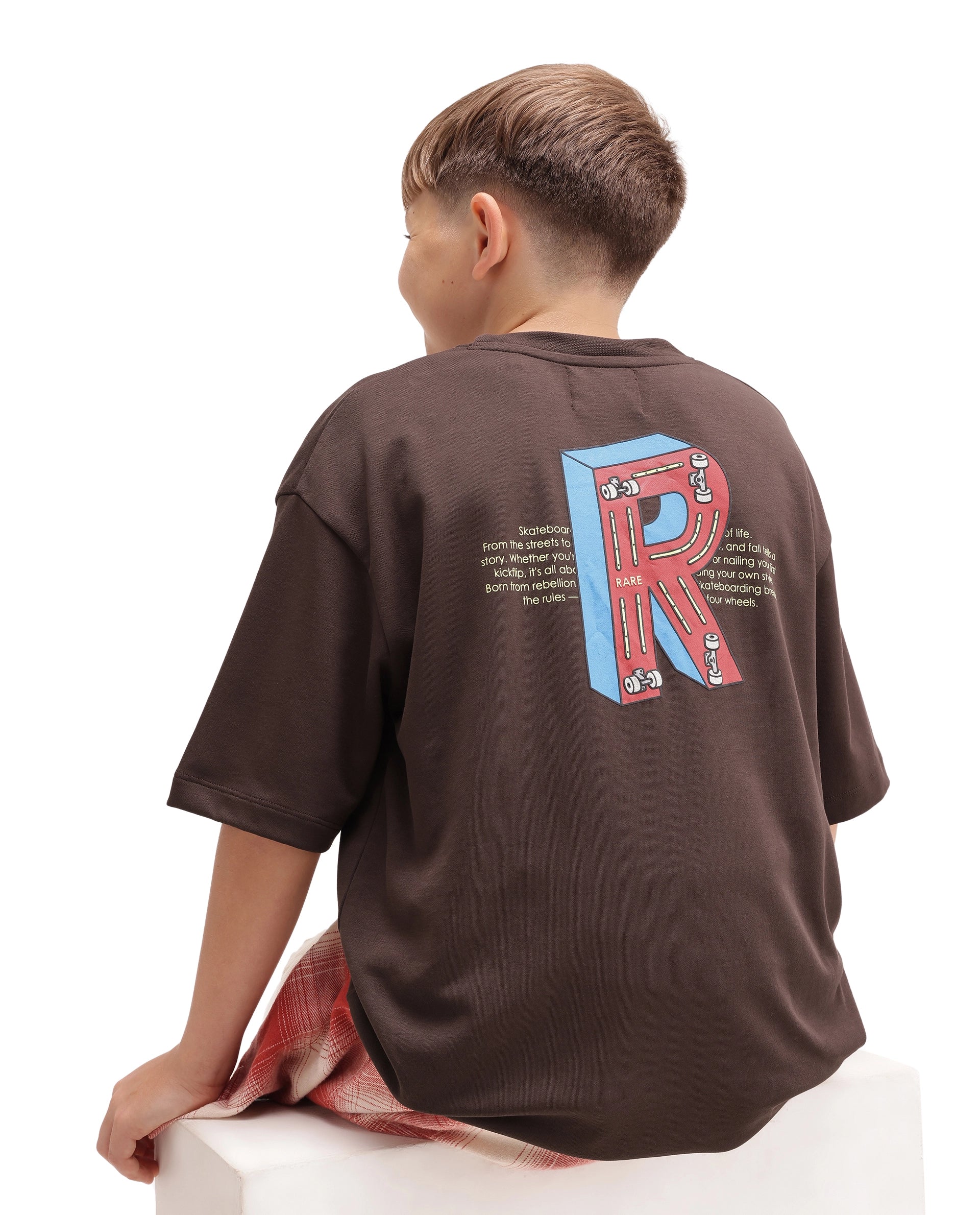 Rare Ones Kids Odin Dark Brown Cotton Pull-On Closure Puff Print Boxy Fit T-Shirt