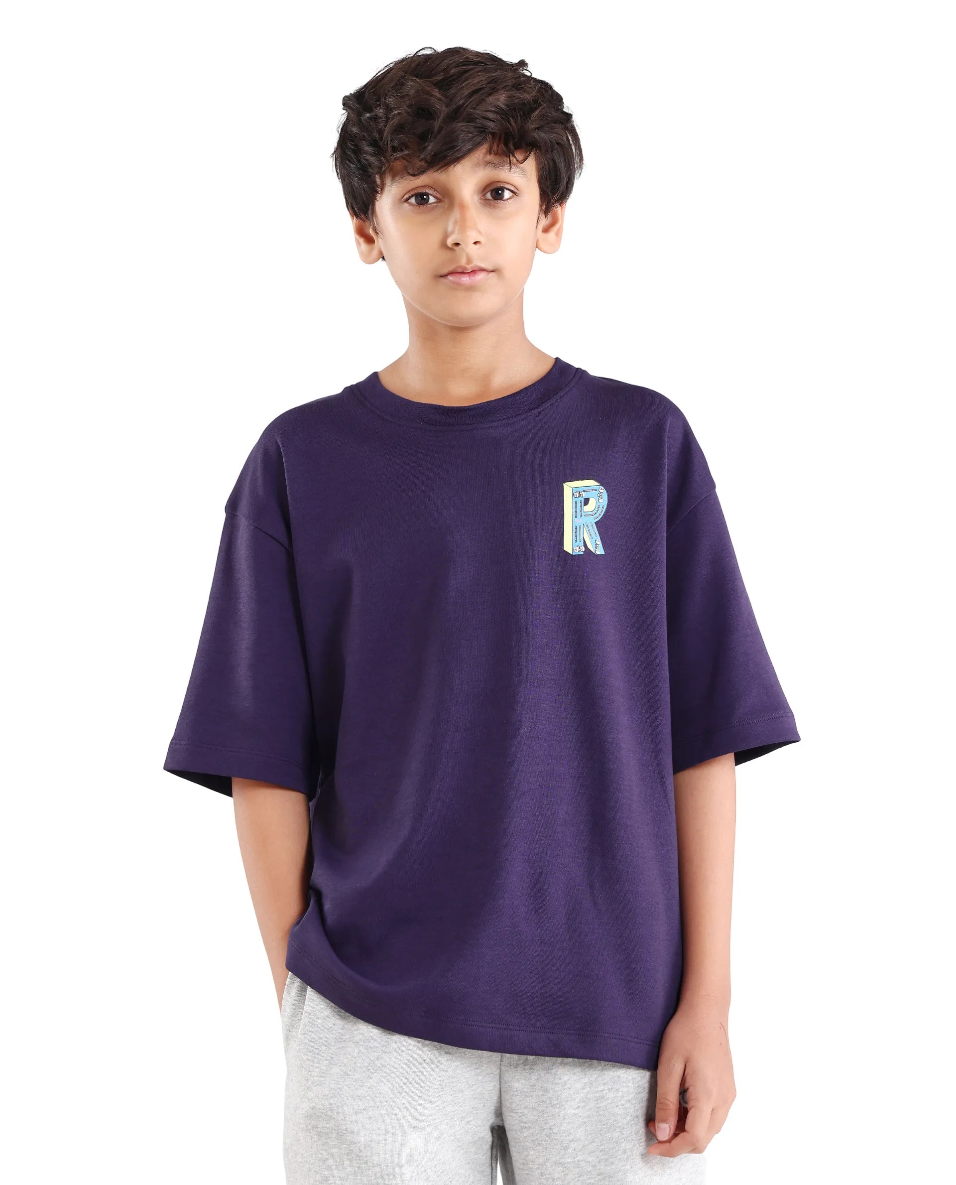 Rare Ones Kids Odin Purple Cotton Pull-On Closure Puff Print Boxy Fit T-Shirt