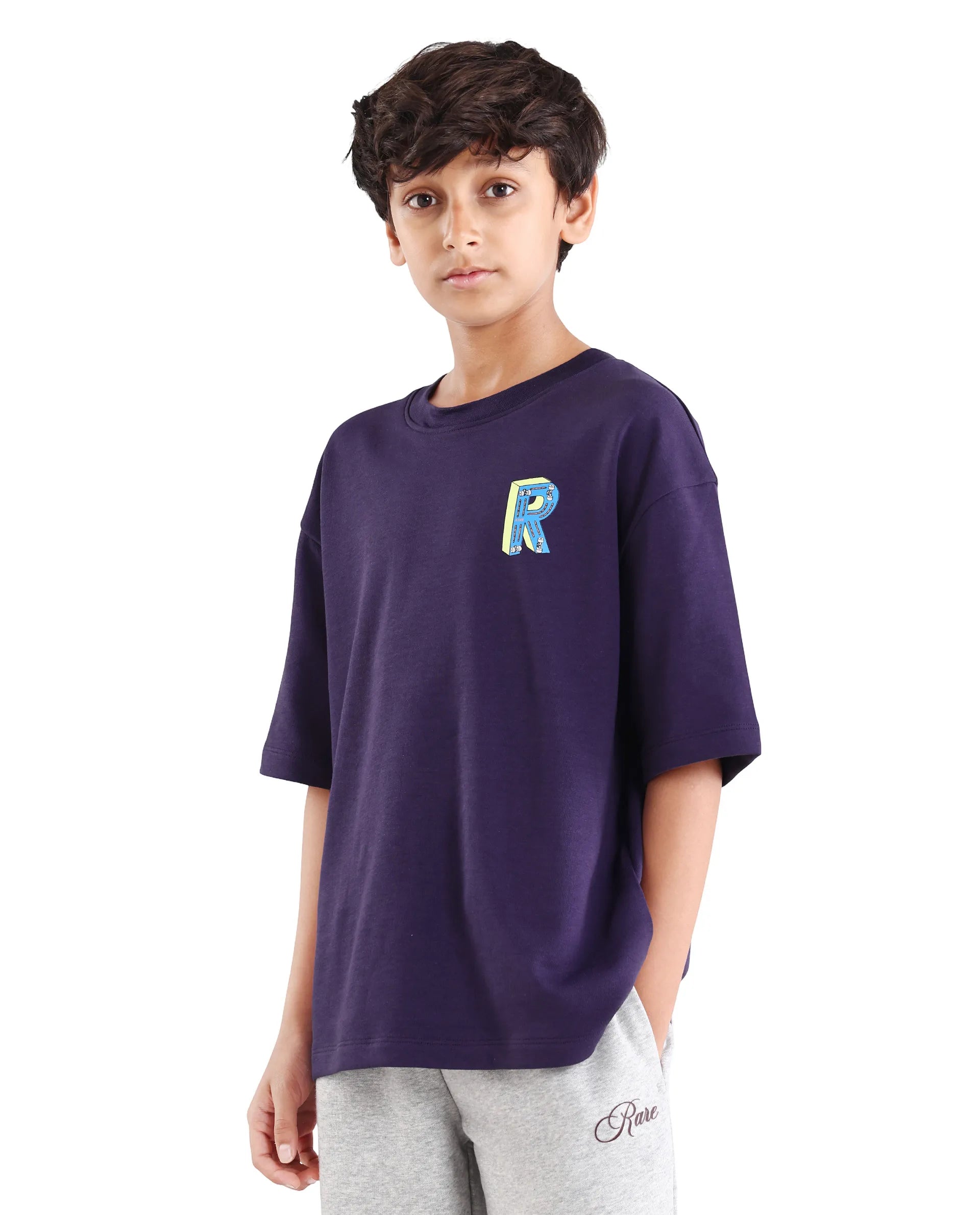 Rare Ones Kids Odin Purple Cotton Pull-On Closure Puff Print Boxy Fit T-Shirt