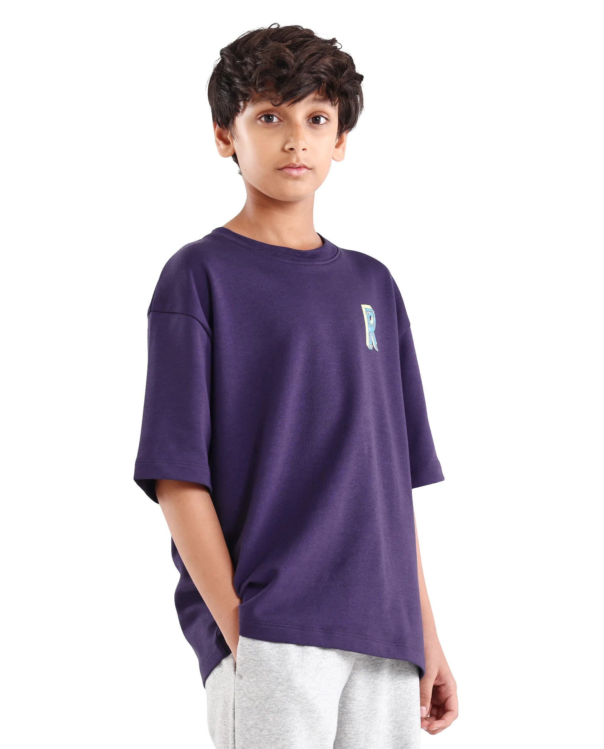 Rare Ones Kids Odin Purple Cotton Pull-On Closure Puff Print Boxy Fit T-Shirt