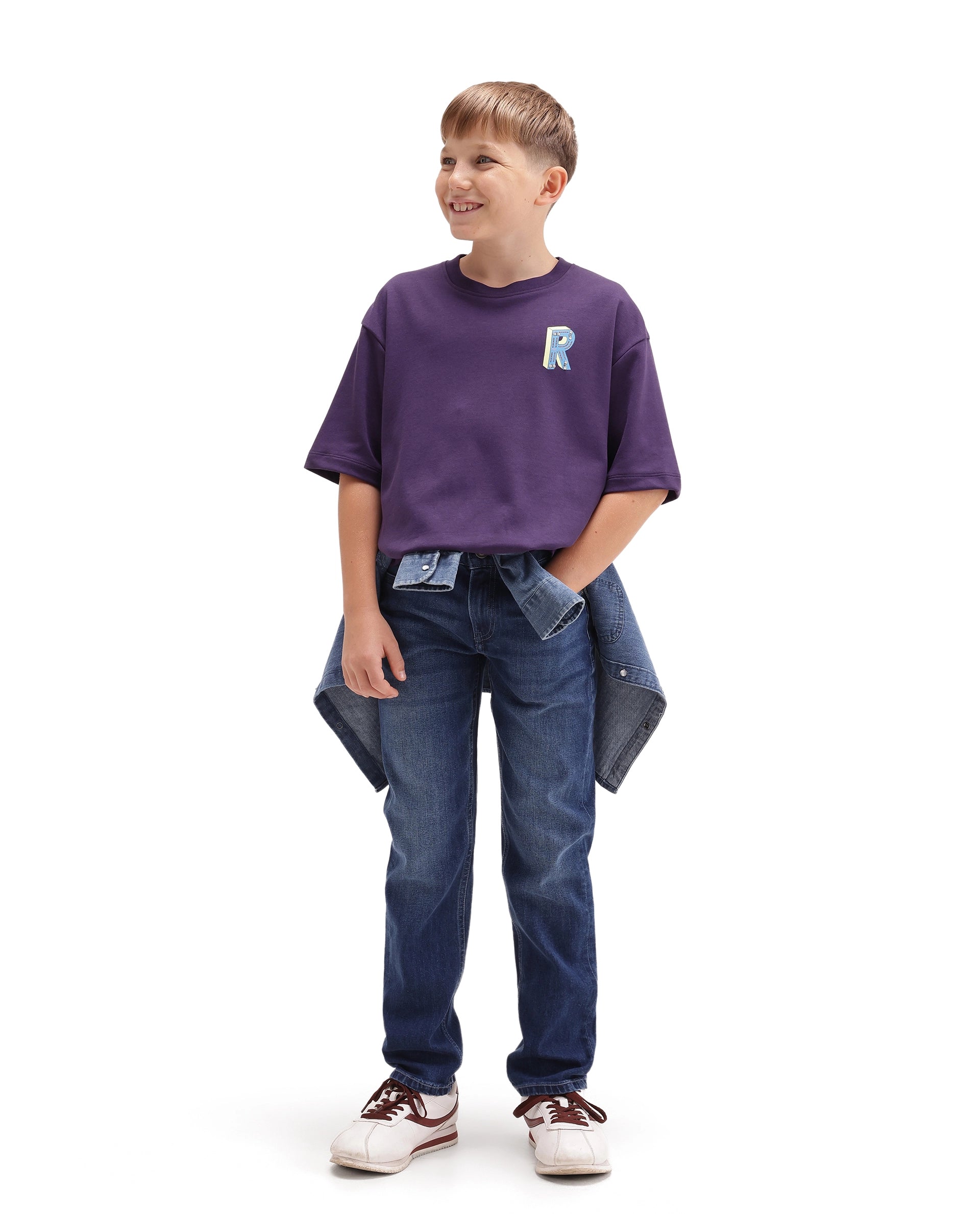 Rare Ones Kids Odin Purple Cotton Pull-On Closure Puff Print Boxy Fit T-Shirt