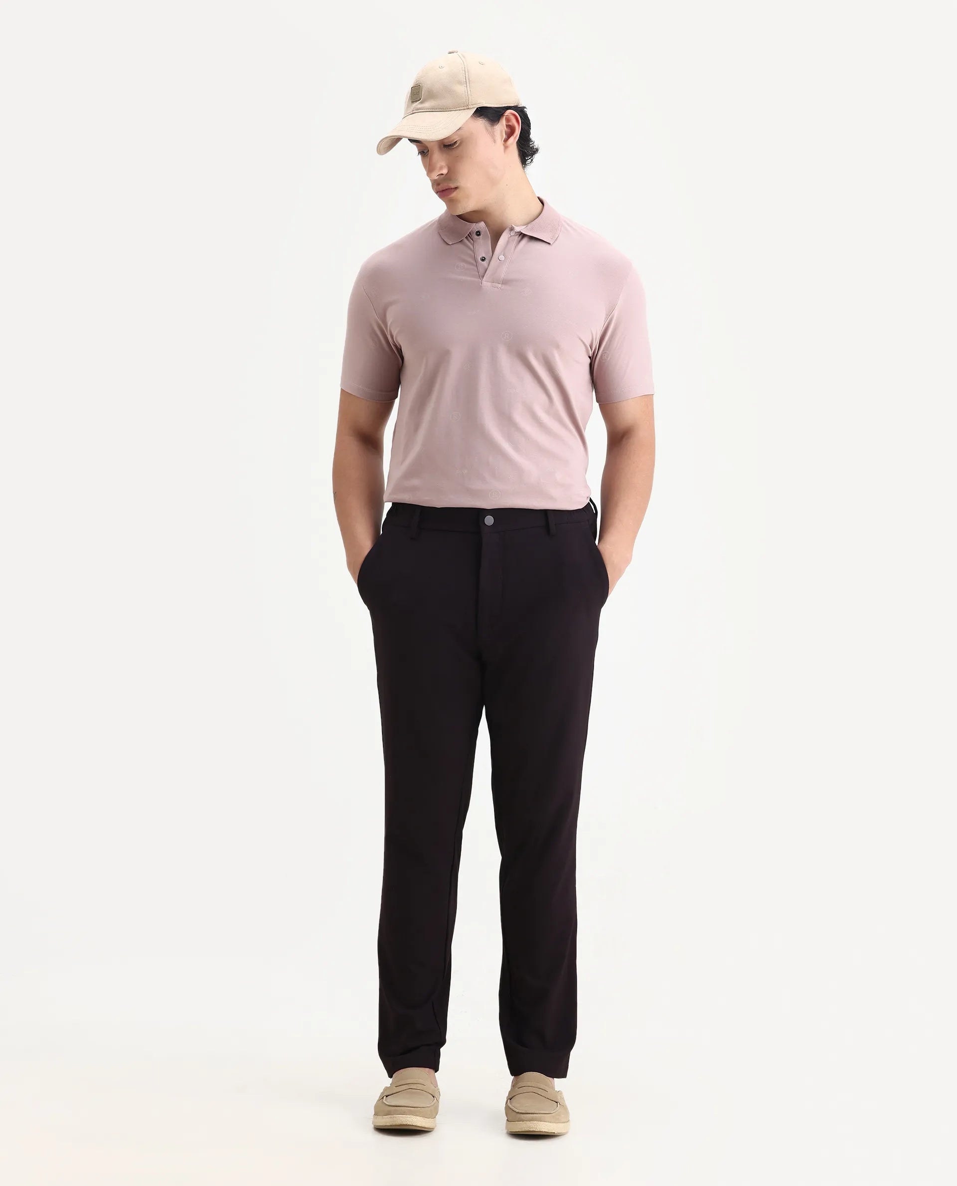 Rare Rabbit Men's Ogram Dusky Pink Cotton Monogram Print Regular Fit Half Sleeve Polo