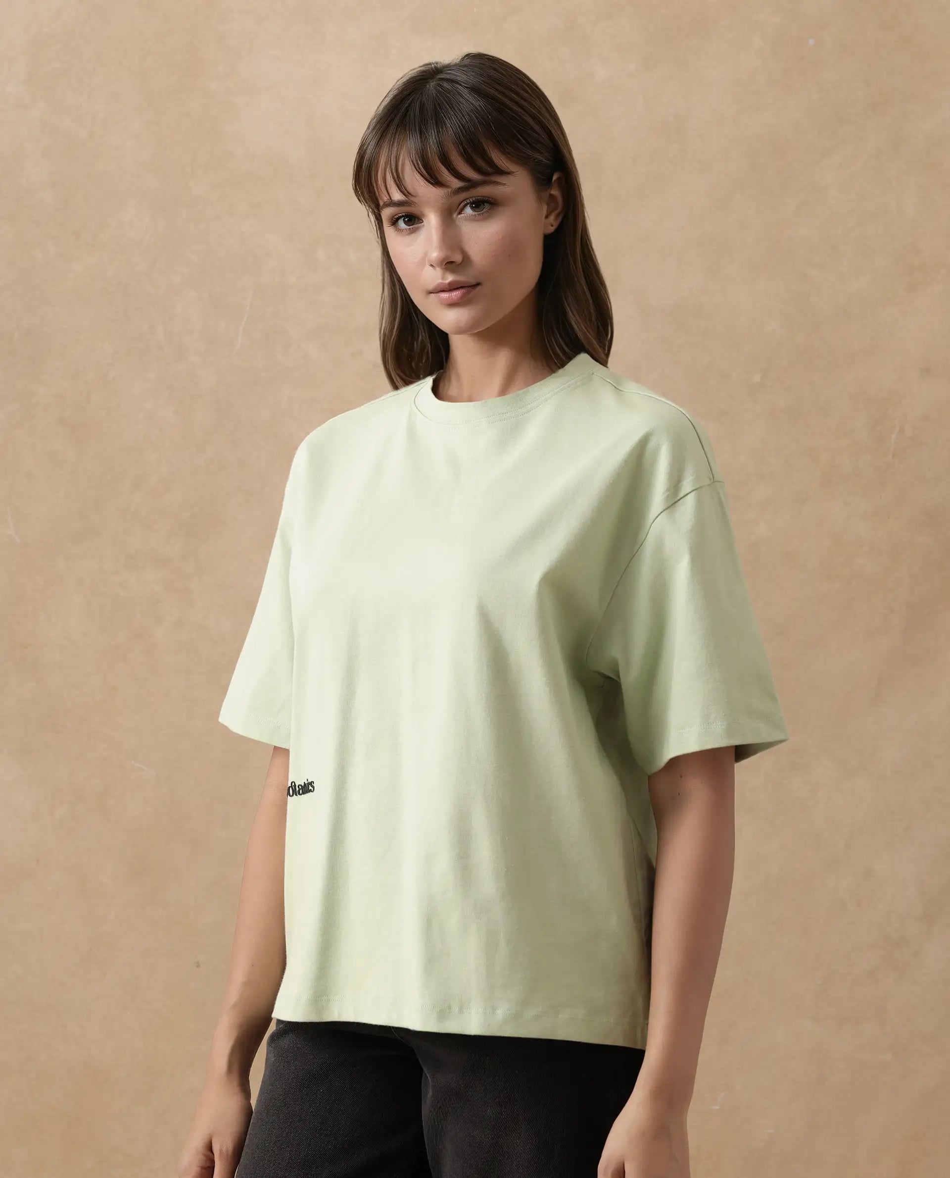 Rareism Women's Olaf Pastel Cotton Crew Neck Graphic Print Relaxed Fit T-Shirt