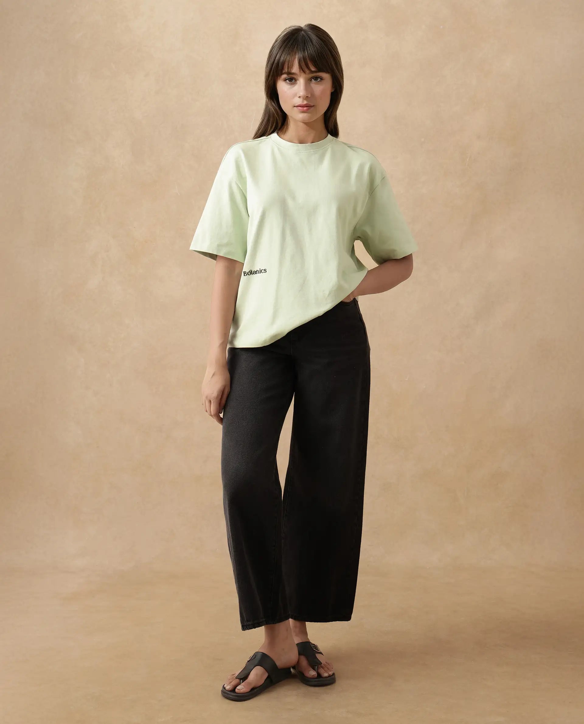 Rareism Women's Olaf Pastel Cotton Crew Neck Graphic Print Relaxed Fit T-Shirt