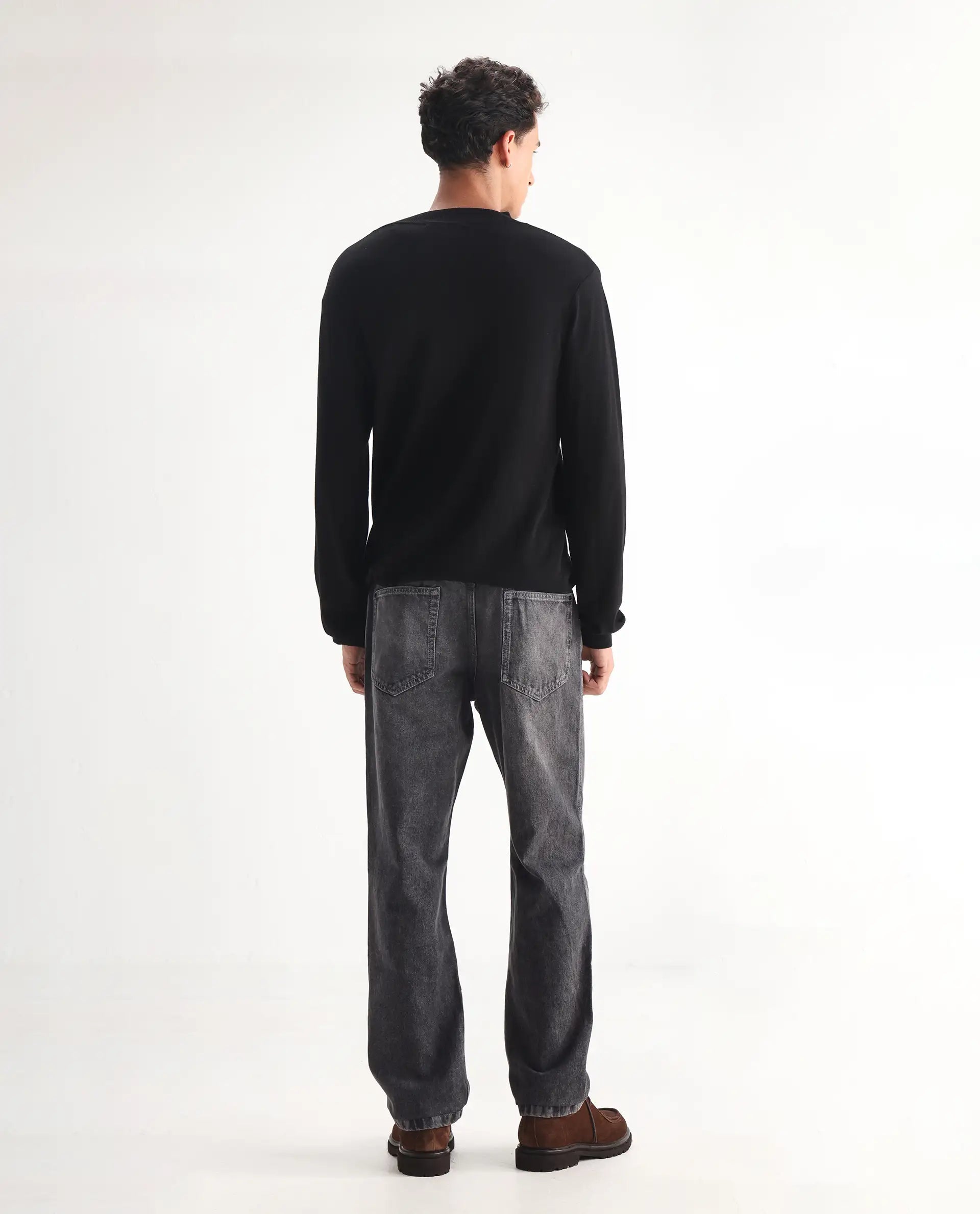 Rare Rabbit Men's Oleg Dark Grey Cotton Plain Morris Regular Fit Jeans