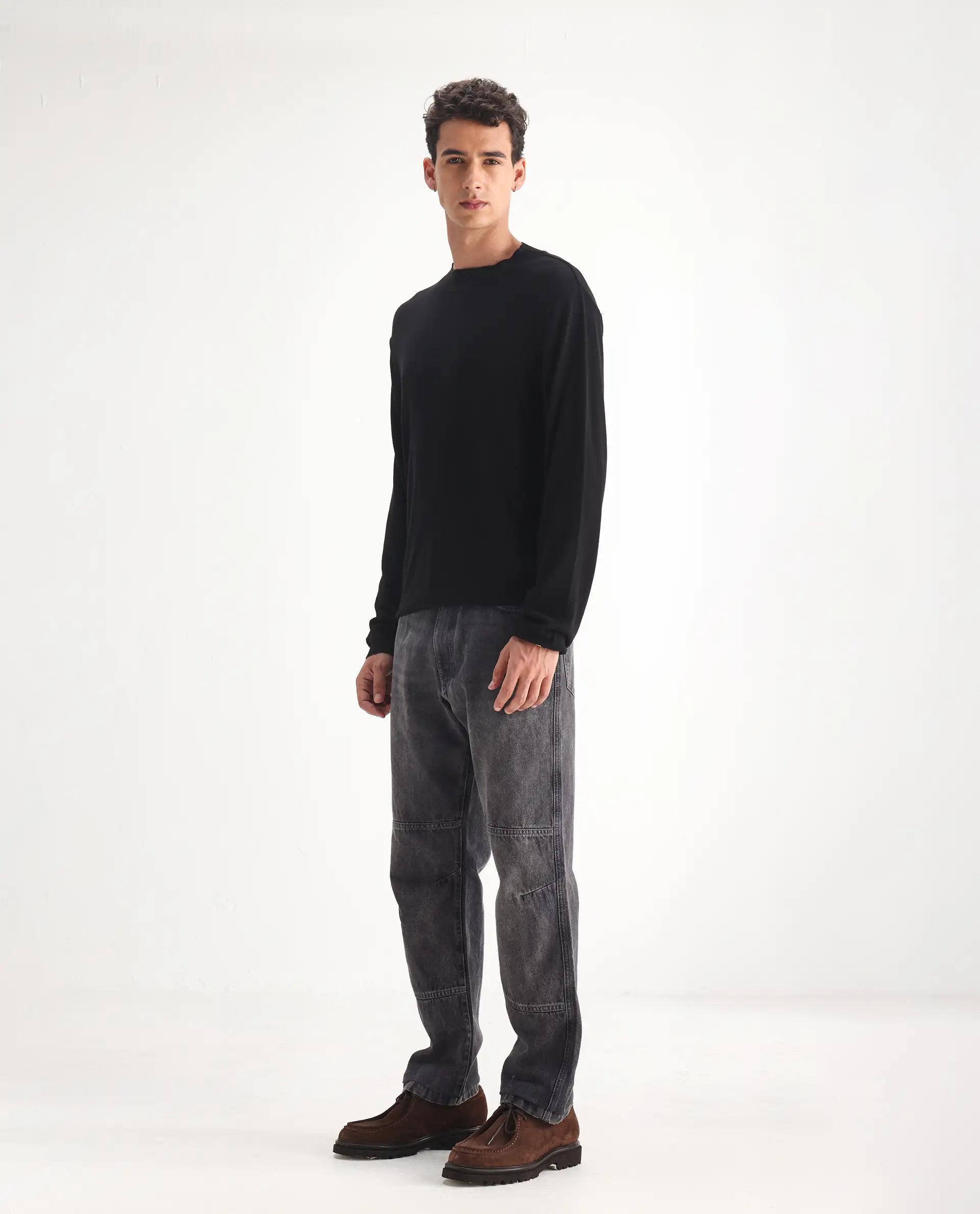 Rare Rabbit Men's Oleg Dark Grey Cotton Plain Morris Regular Fit Jeans