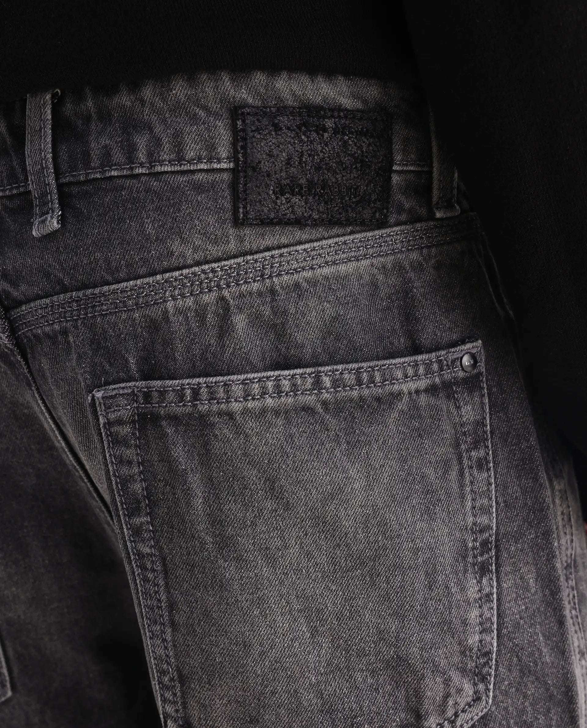 Rare Rabbit Men's Oleg Dark Grey Cotton Plain Morris Regular Fit Jeans