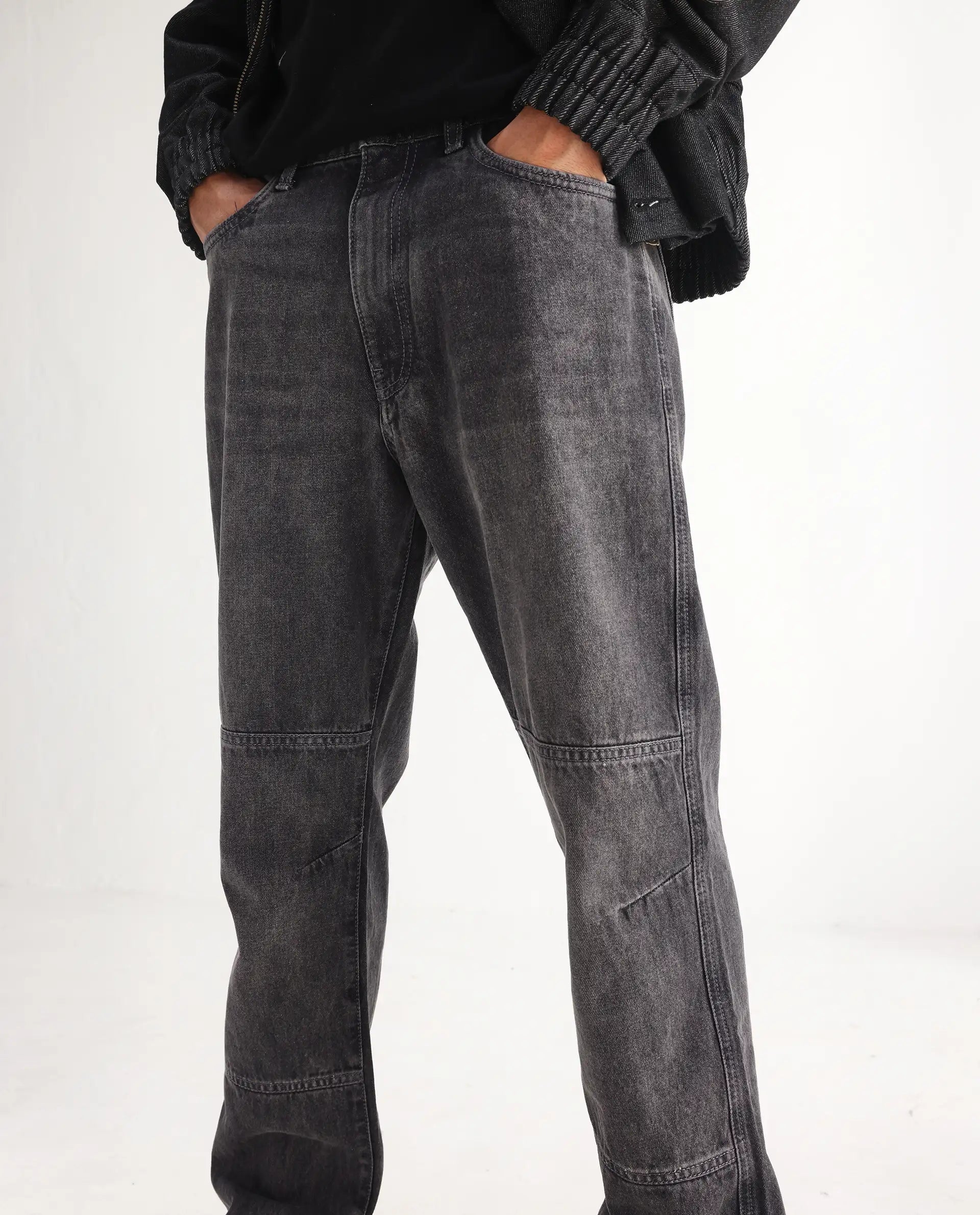 Rare Rabbit Men's Oleg Dark Grey Cotton Plain Morris Regular Fit Jeans