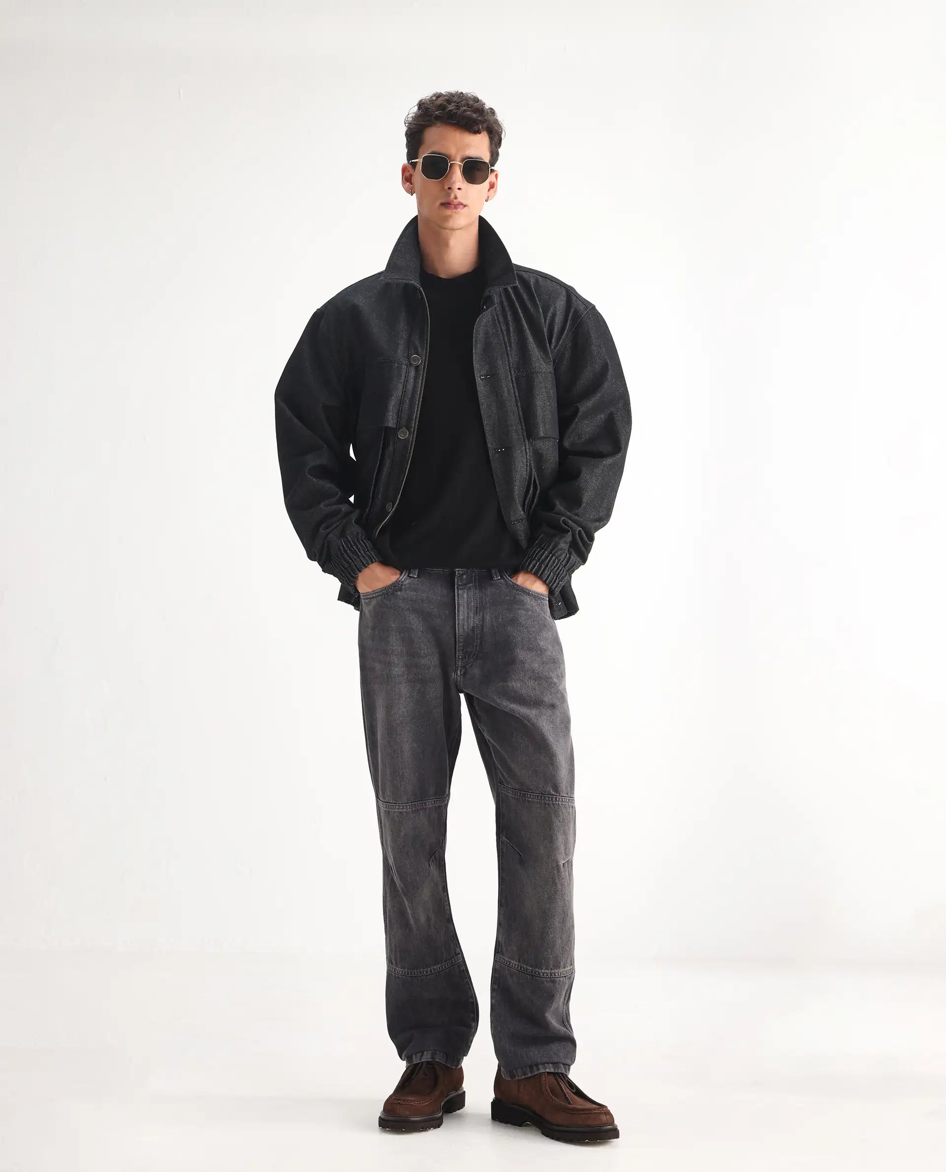 Rare Rabbit Men's Oleg Dark Grey Cotton Plain Morris Regular Fit Jeans