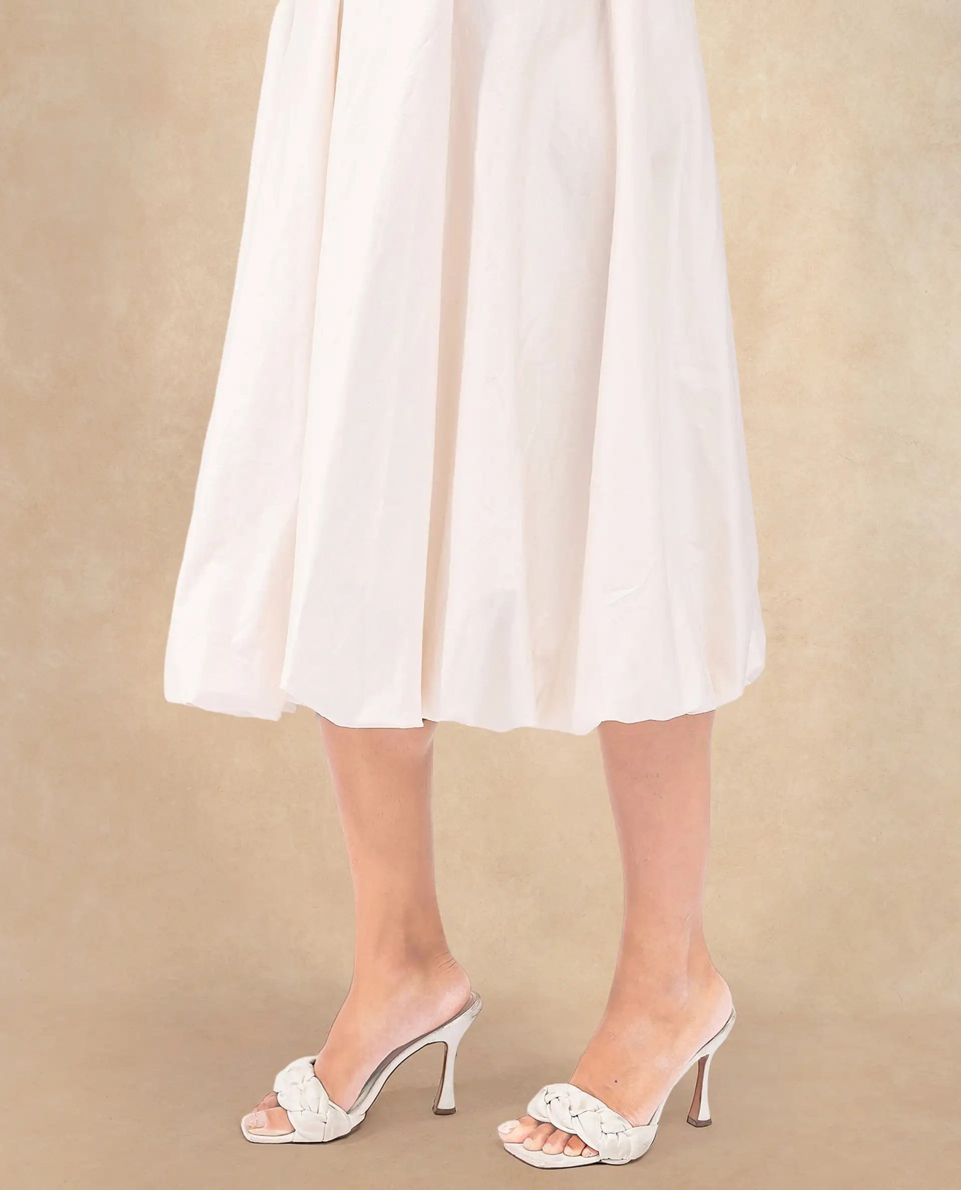 Rareism Women's Oligue Beige Cotton Shoulder Strap Plain Shoulder Strap Midi Fit And Flare Dress