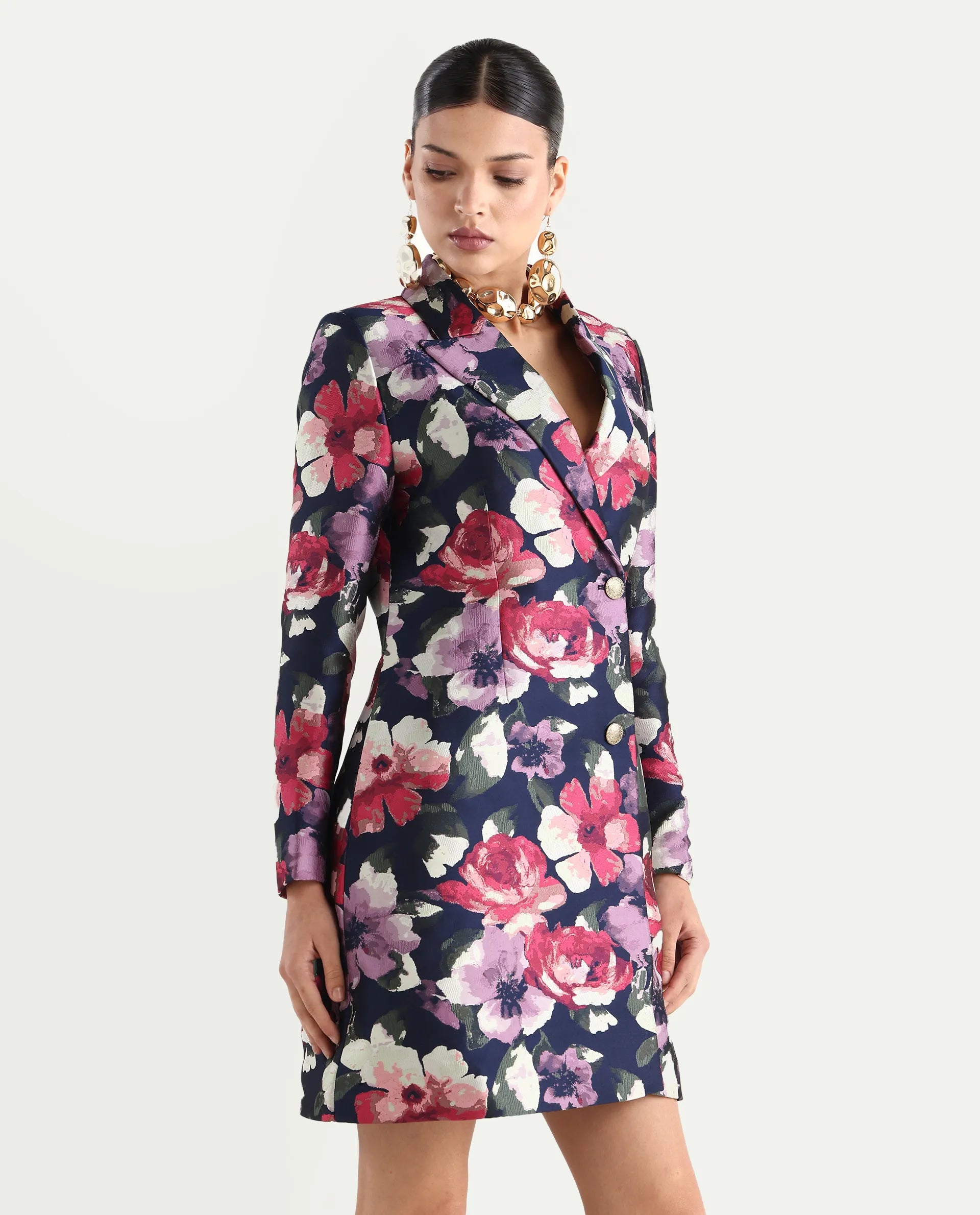 Rareism Women's Oluklu Mullti Polyester Blend Drop Collar Jacquard Knee Length Regular Fit Dress