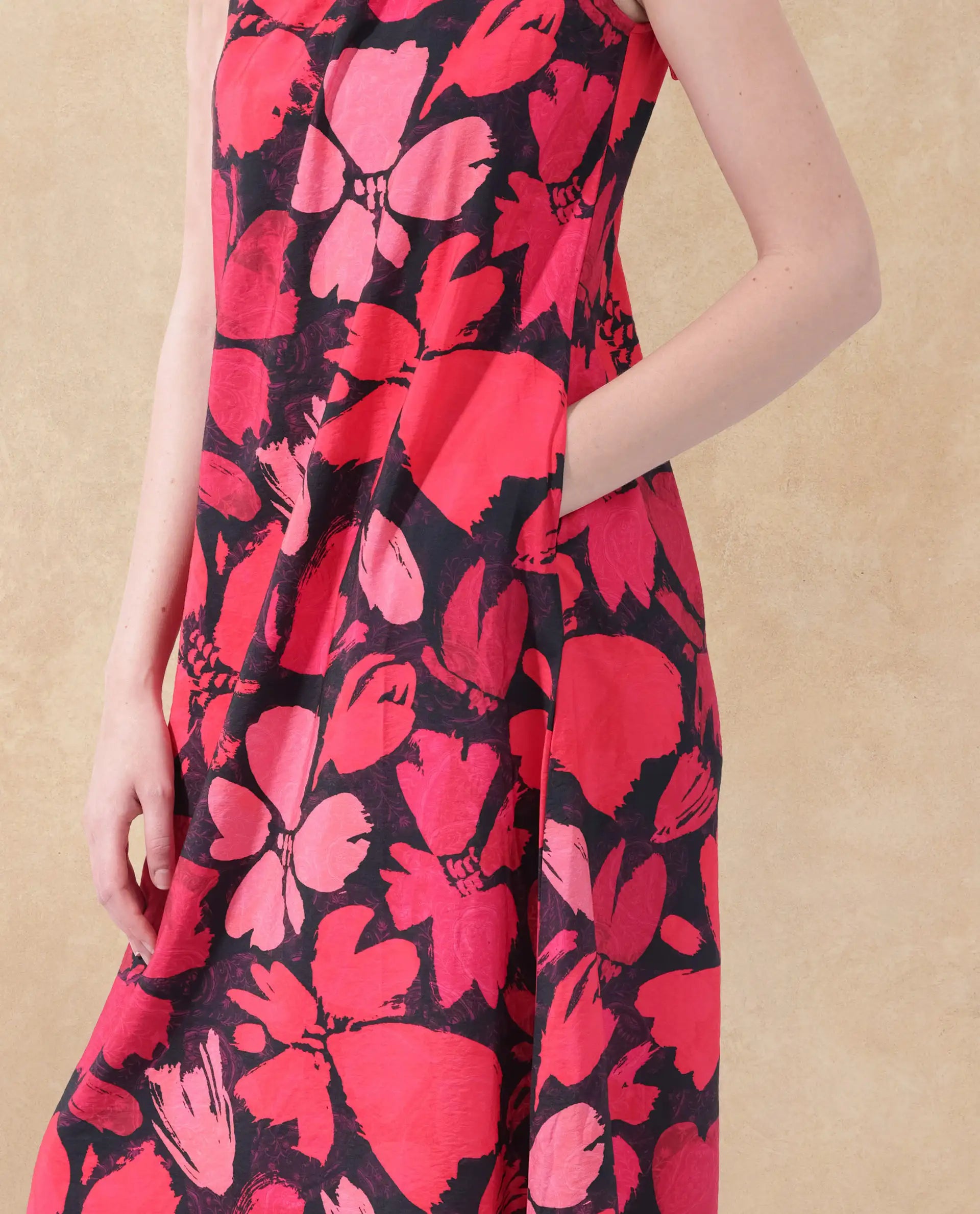 Rareism Women Olya Multi Rayon Nylon Fabric Tie-Up Closure Halter Neck Sleeveless Regular Fit Floral Print Maxi A-Line Dress