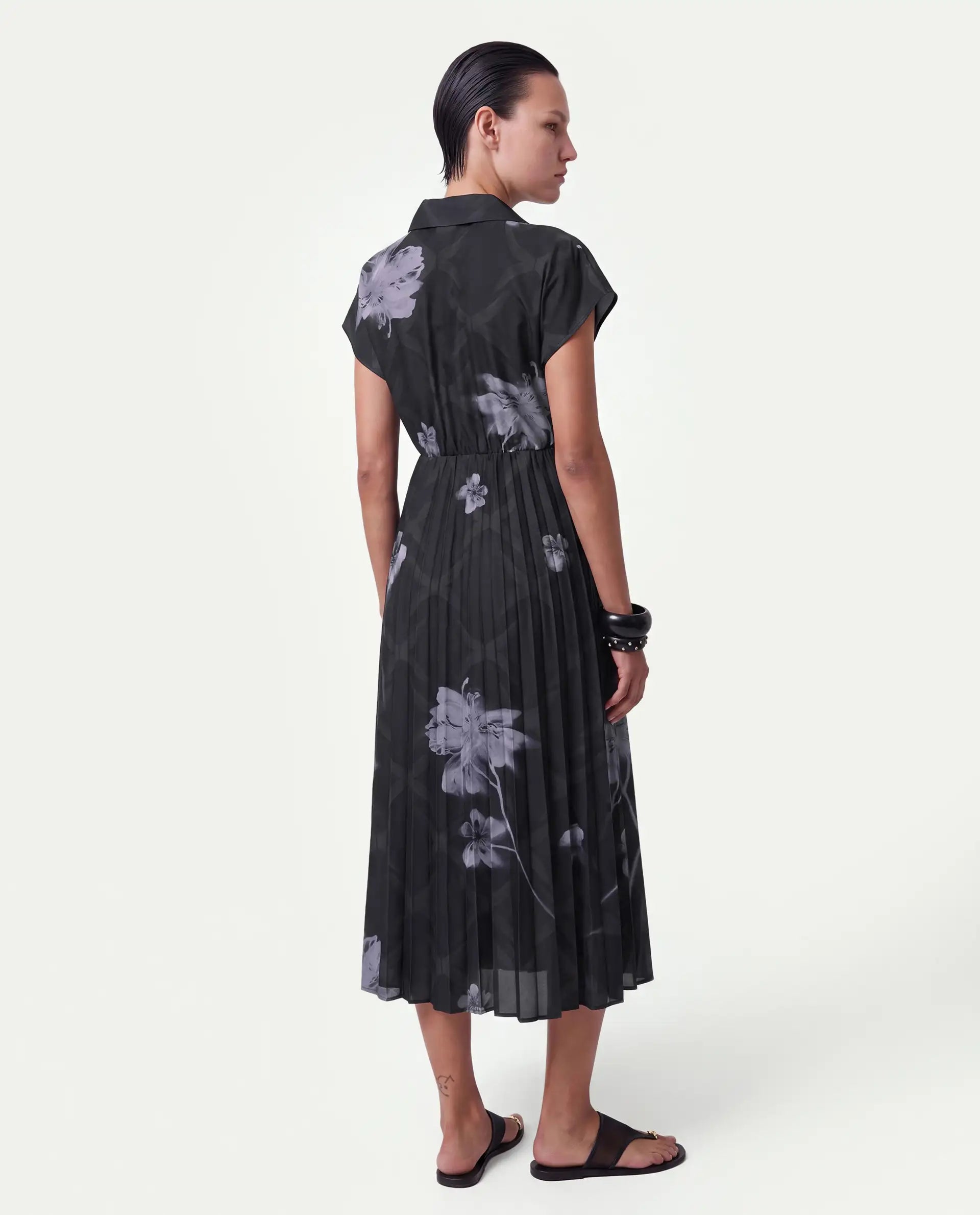 Rareism Women's Omago Black Polyester Pull-On Wrap Floral Print Dress