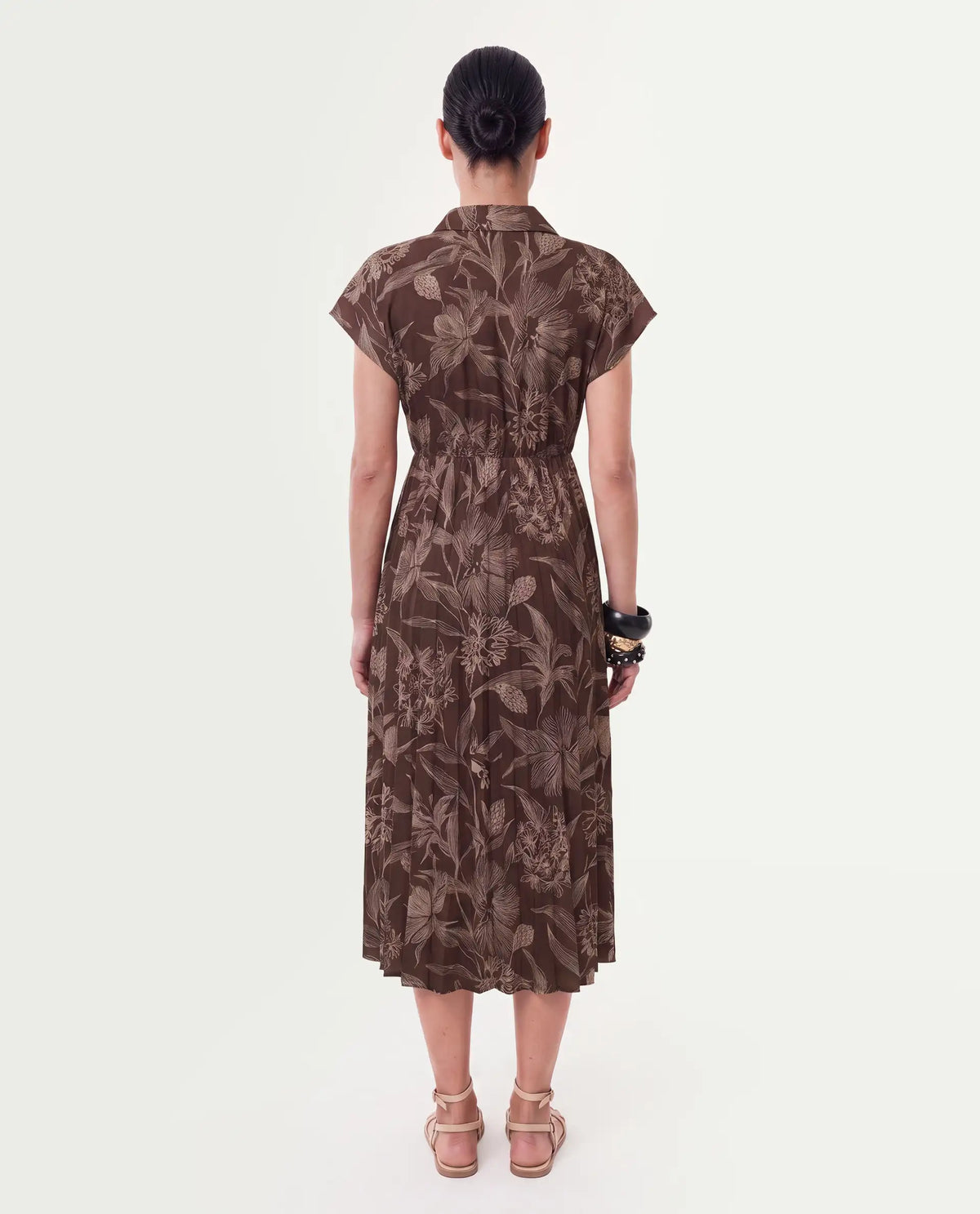 Rareism Women's Omag Dark Brown Polyester Pull-On Wrap Floral Print Dress