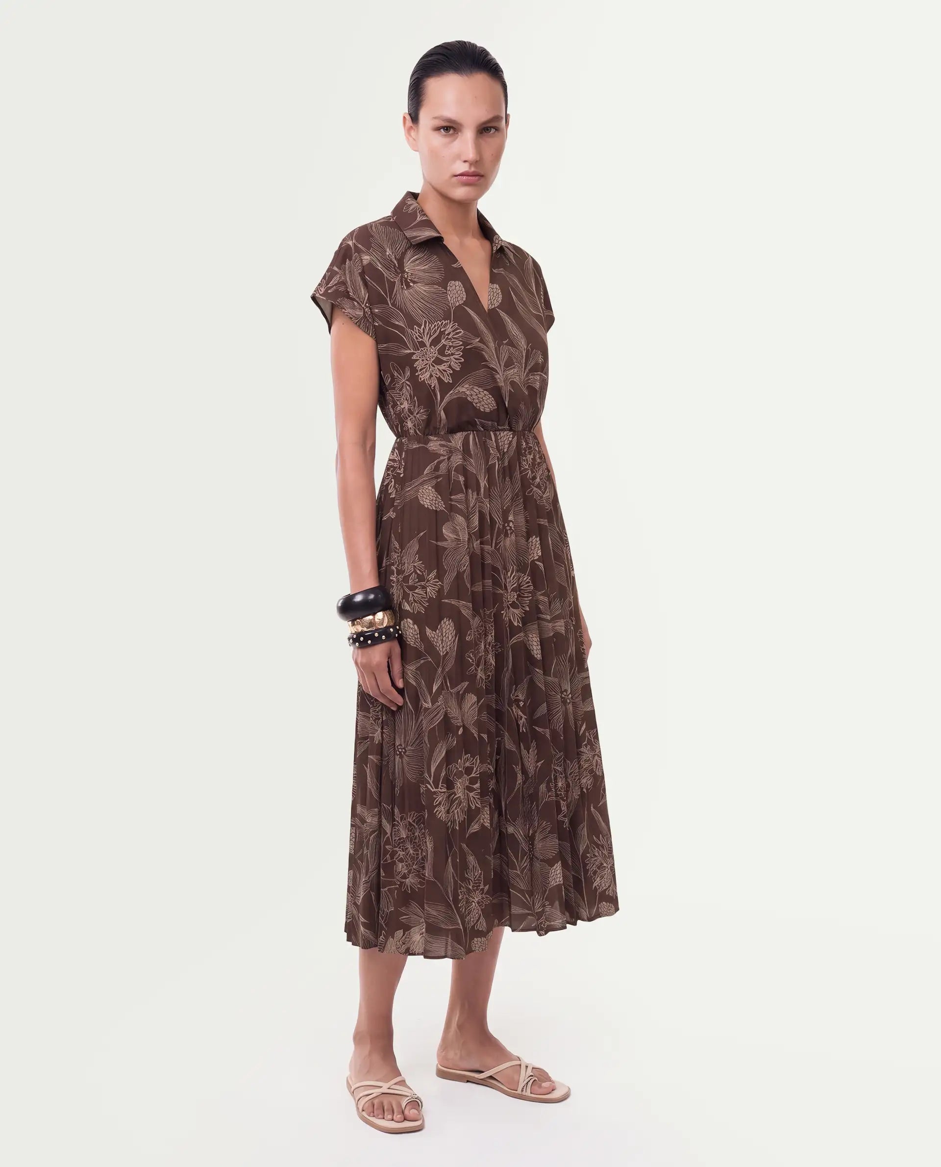 Rareism Women's Omag Dark Brown Polyester Pull-On Wrap Floral Print Dress