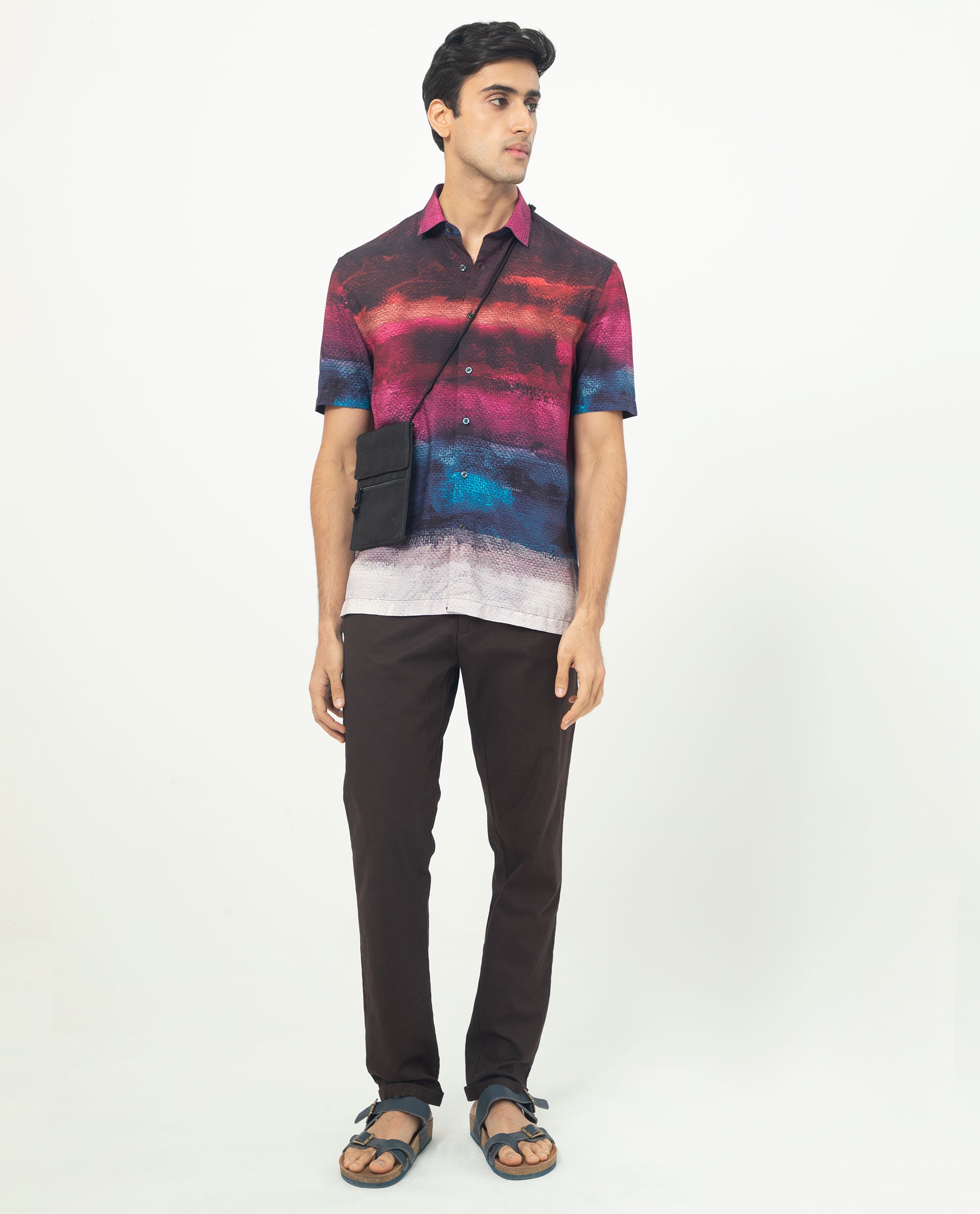 Rare Rabbit Men's Ombren Ss Black Shirt Half Sleeves Ombre Shirt