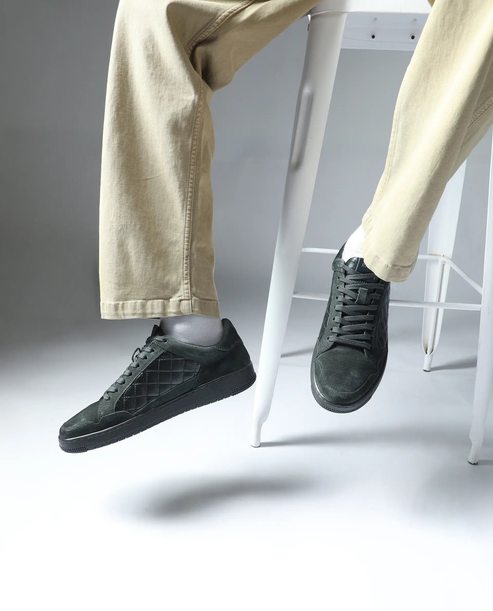 Rare Rabbit Men's Omega Olive Suede Lace-Up Closure Sneaker
