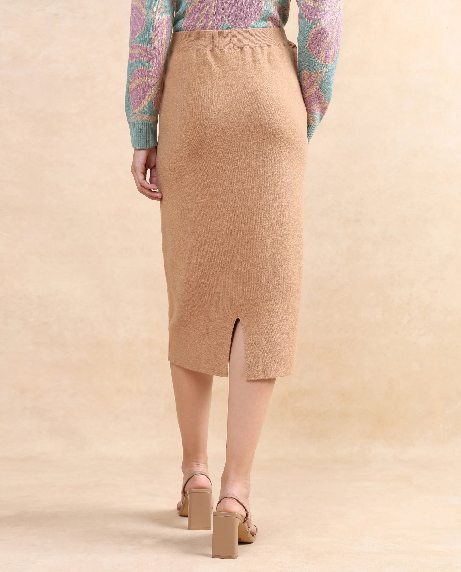 Rareism Women Omerli S Beige Relaxed Fit Plain Skirt