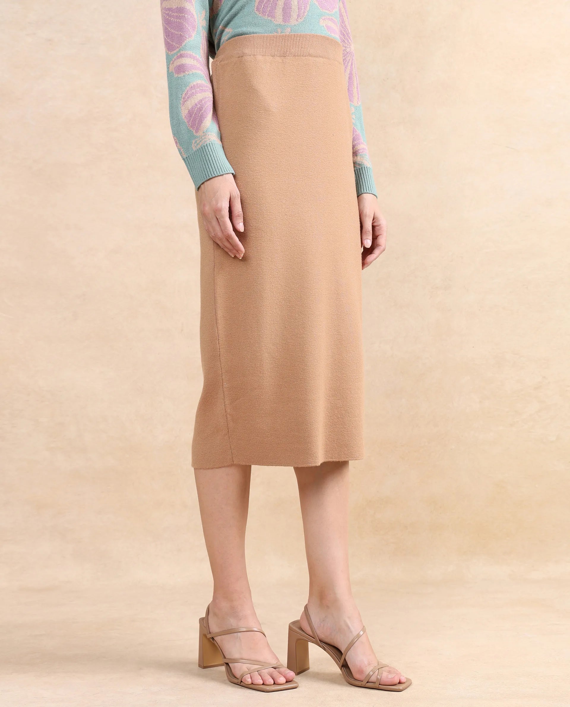 Rareism Women Omerli S Beige Relaxed Fit Plain Skirt