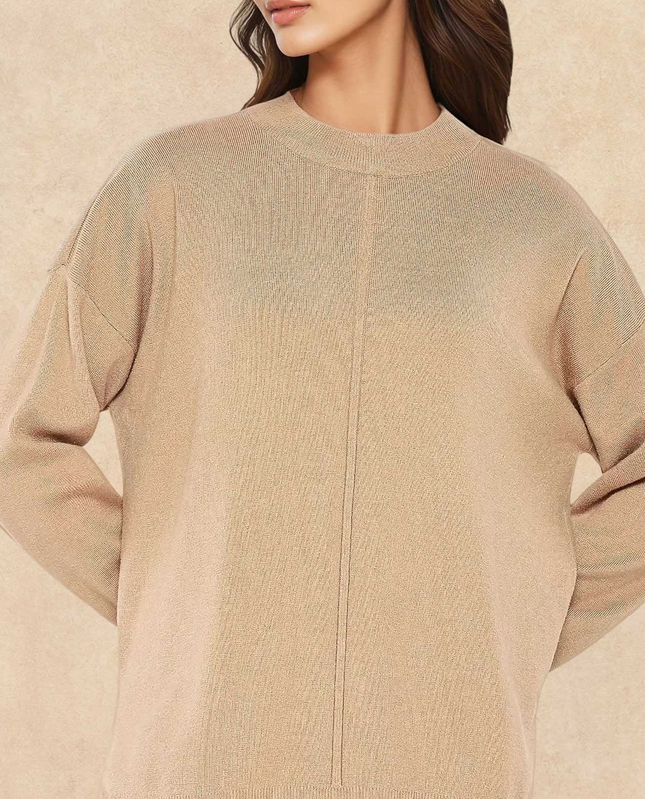 Rareism Women Omerli T Beige Oversized Fit Plain Sweater