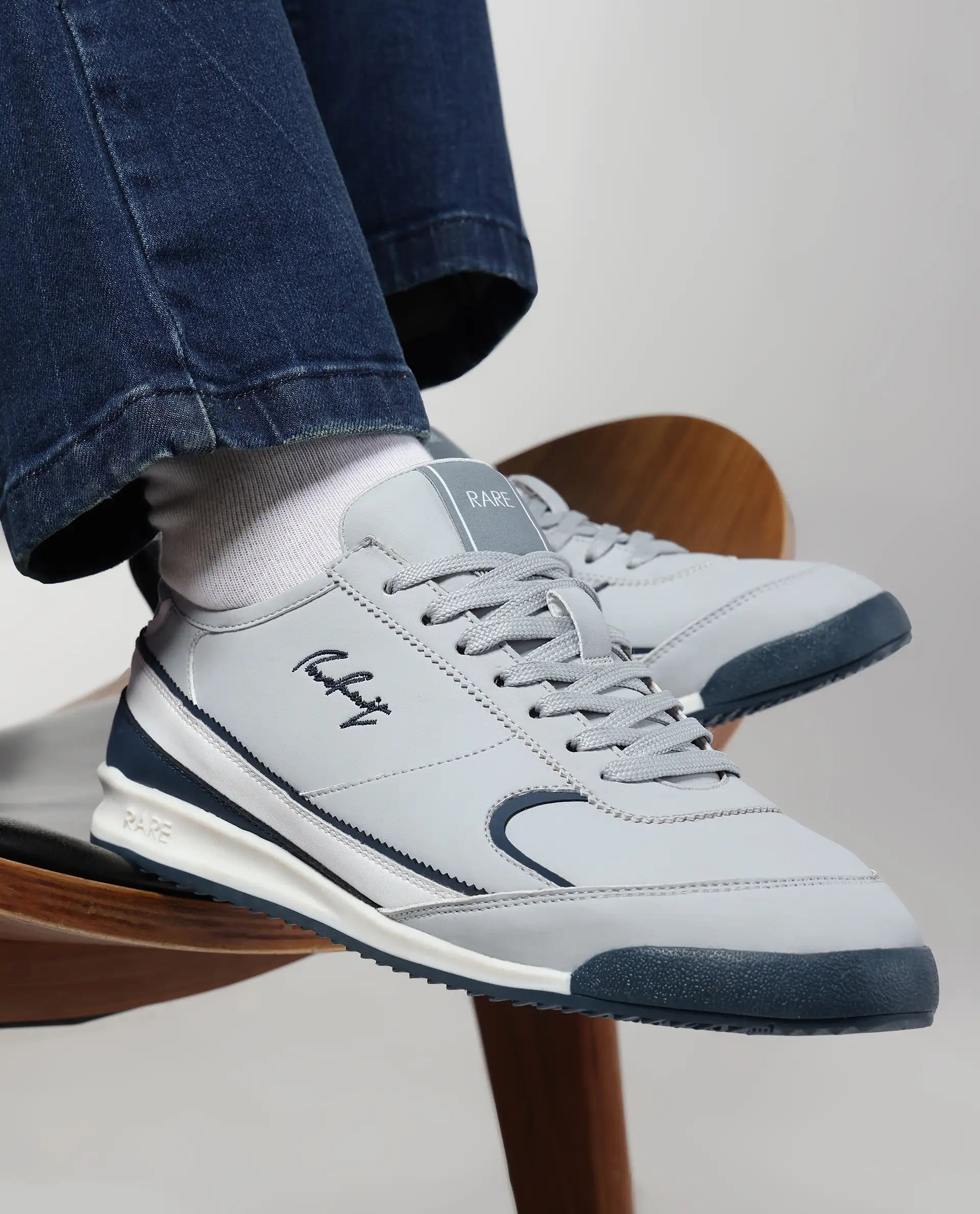 Rare Rabbit Men's Omex Light Grey Micro Fiber Sneaker