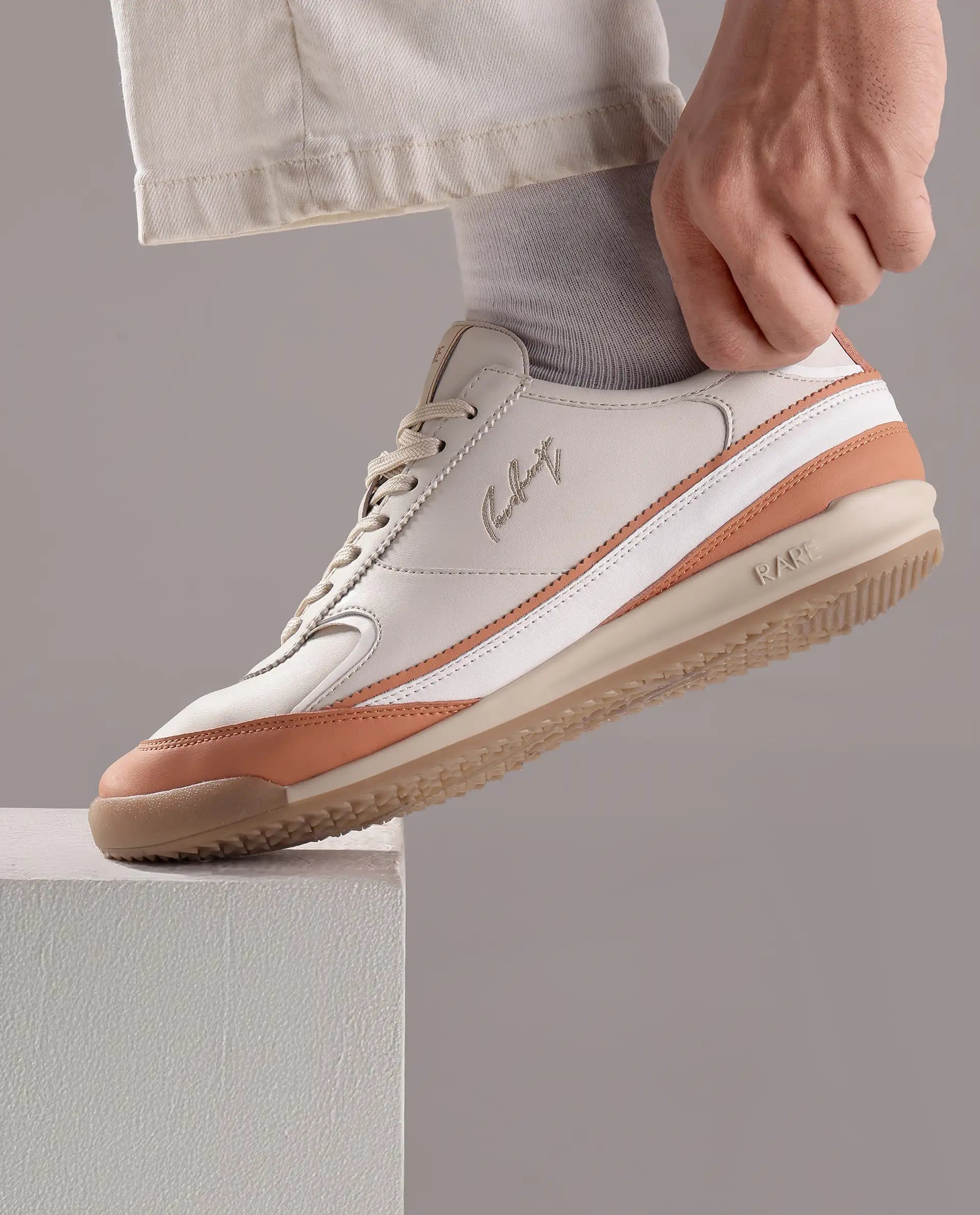 Rare Rabbit Men's Omex Orange Micro Fiber Sneaker