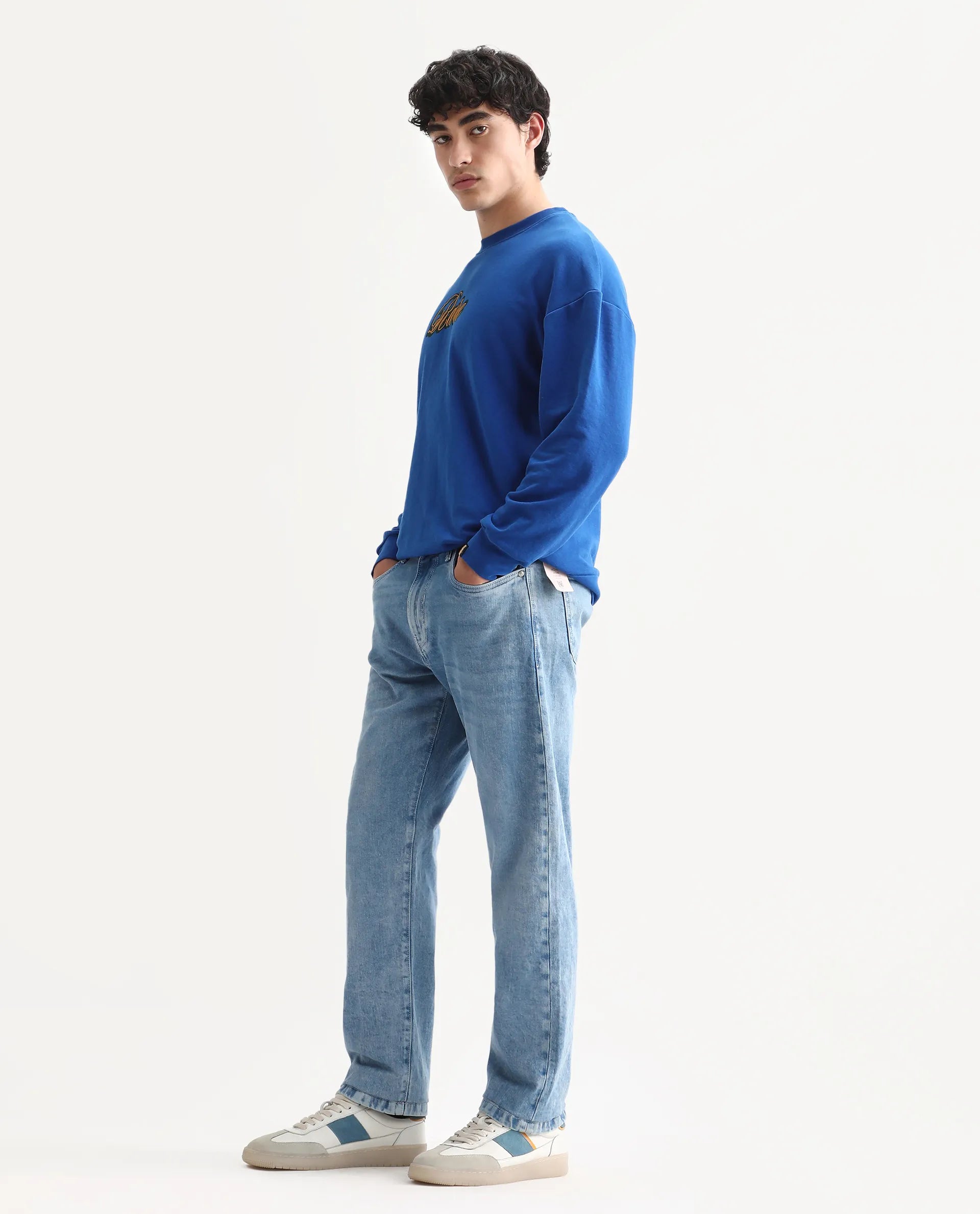 Rare Rabbit Men's Omir-R Light Blue Cotton Blend Fabric Button Closure Morris Regular Fit Plain Jeans