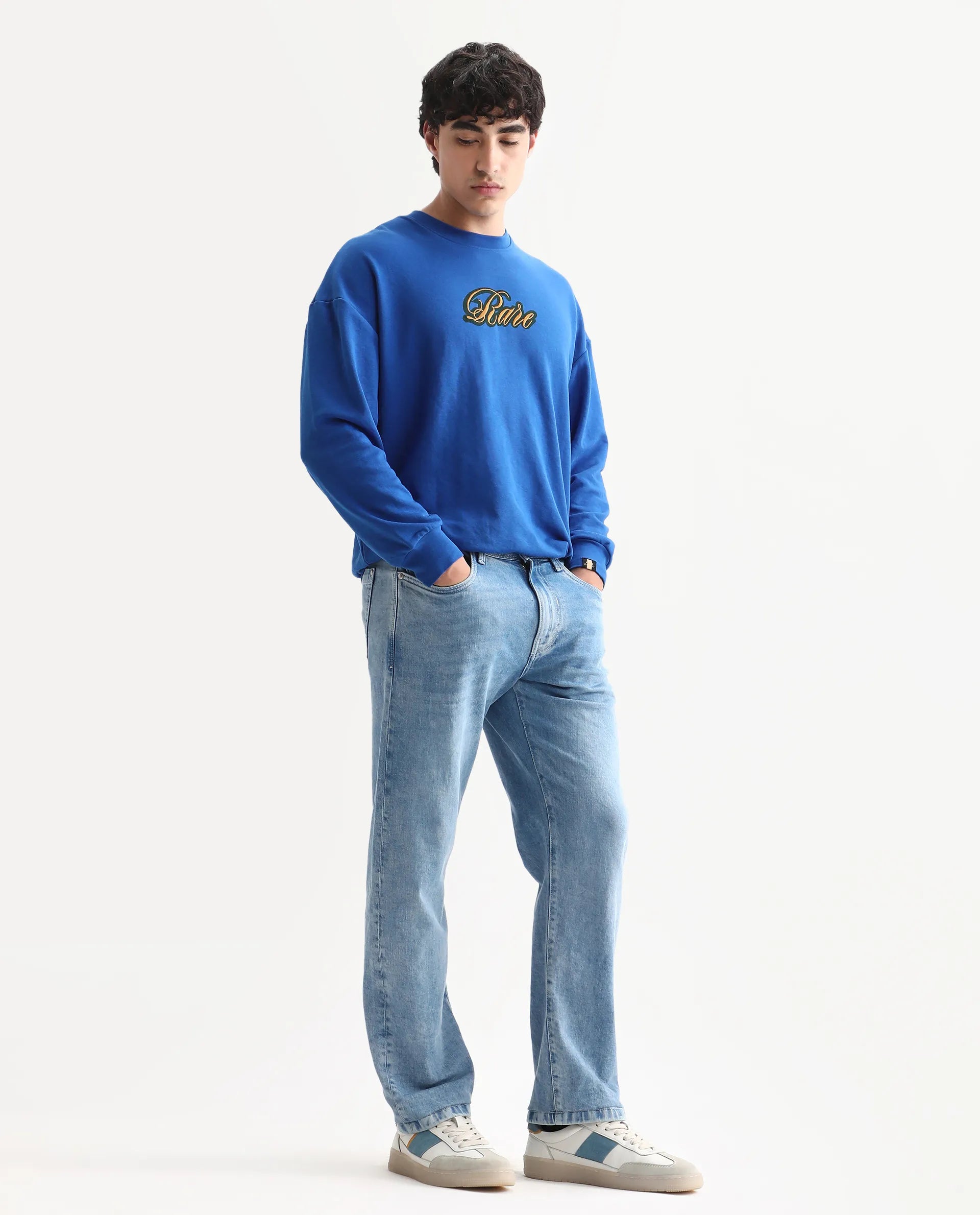 Rare Rabbit Men's Omir-R Light Blue Cotton Blend Fabric Button Closure Morris Regular Fit Plain Jeans