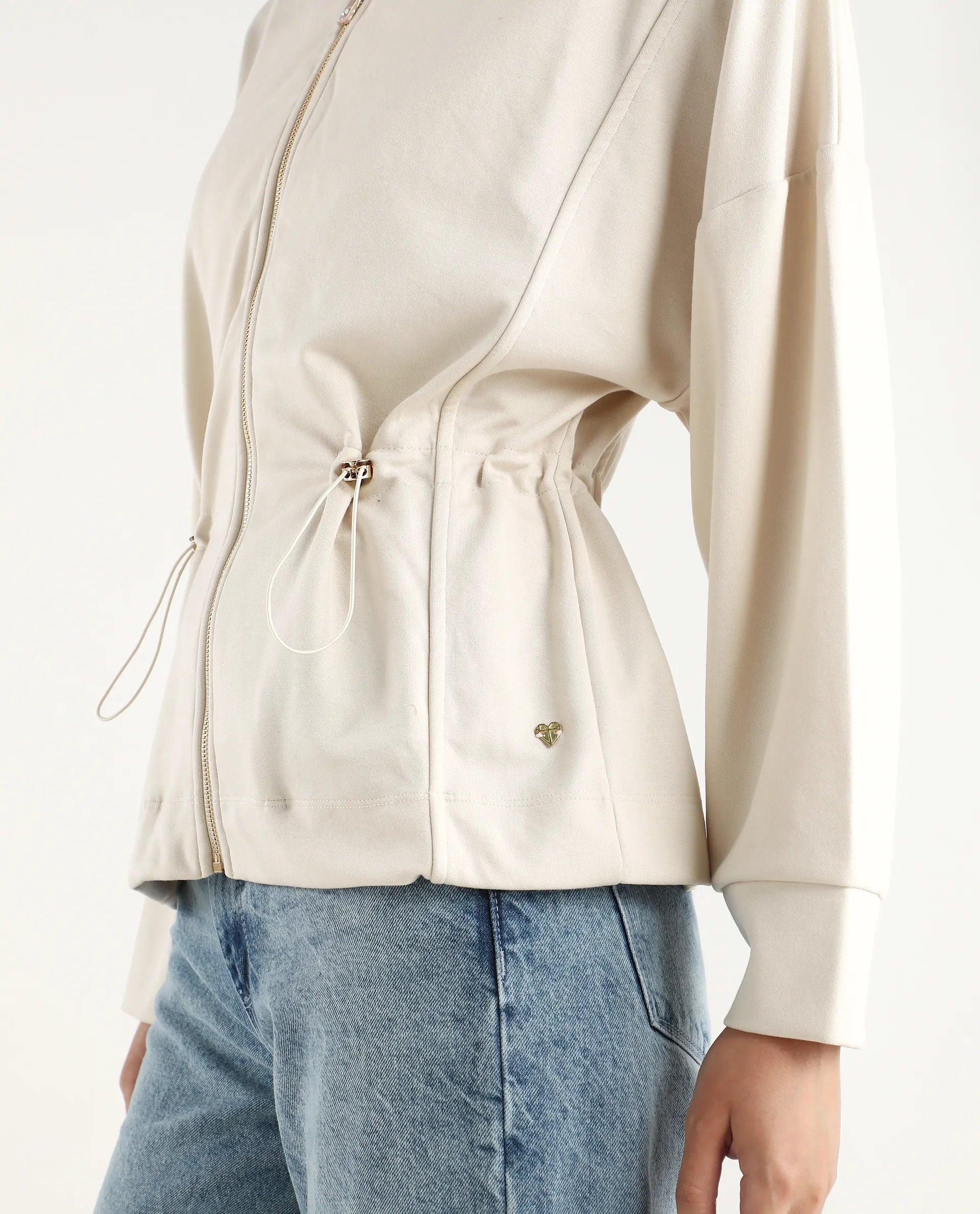 Rareism Women's Onerler Off White Modal Blend Hooded Plain Relaxed Fit Sweatshirt