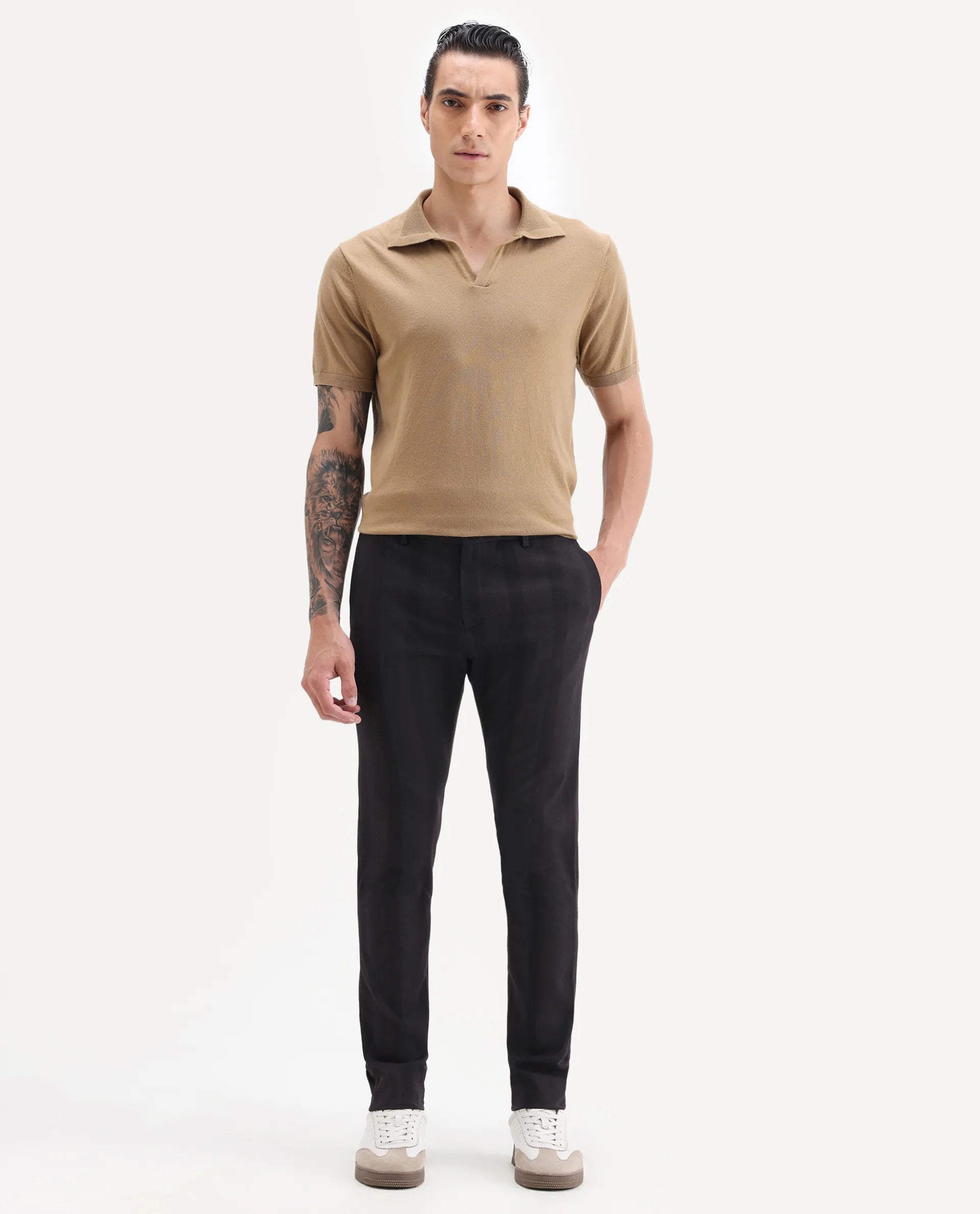 Rare Rabbit Men's Onio Maroon Polyester Striped Print Regular Fit Trouser