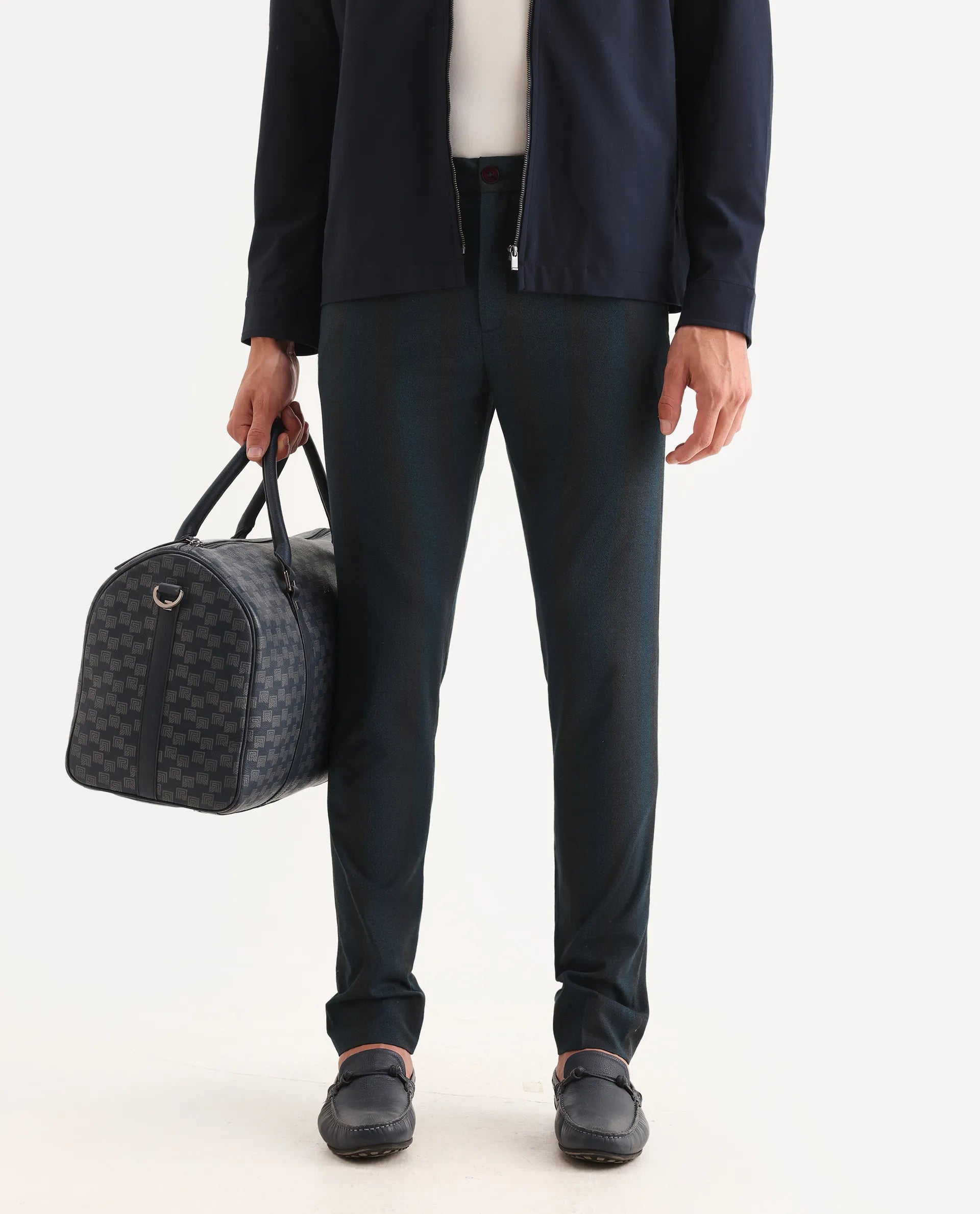 Rare Rabbit Men's Onio Petrol Plain Regular Fit Trouser