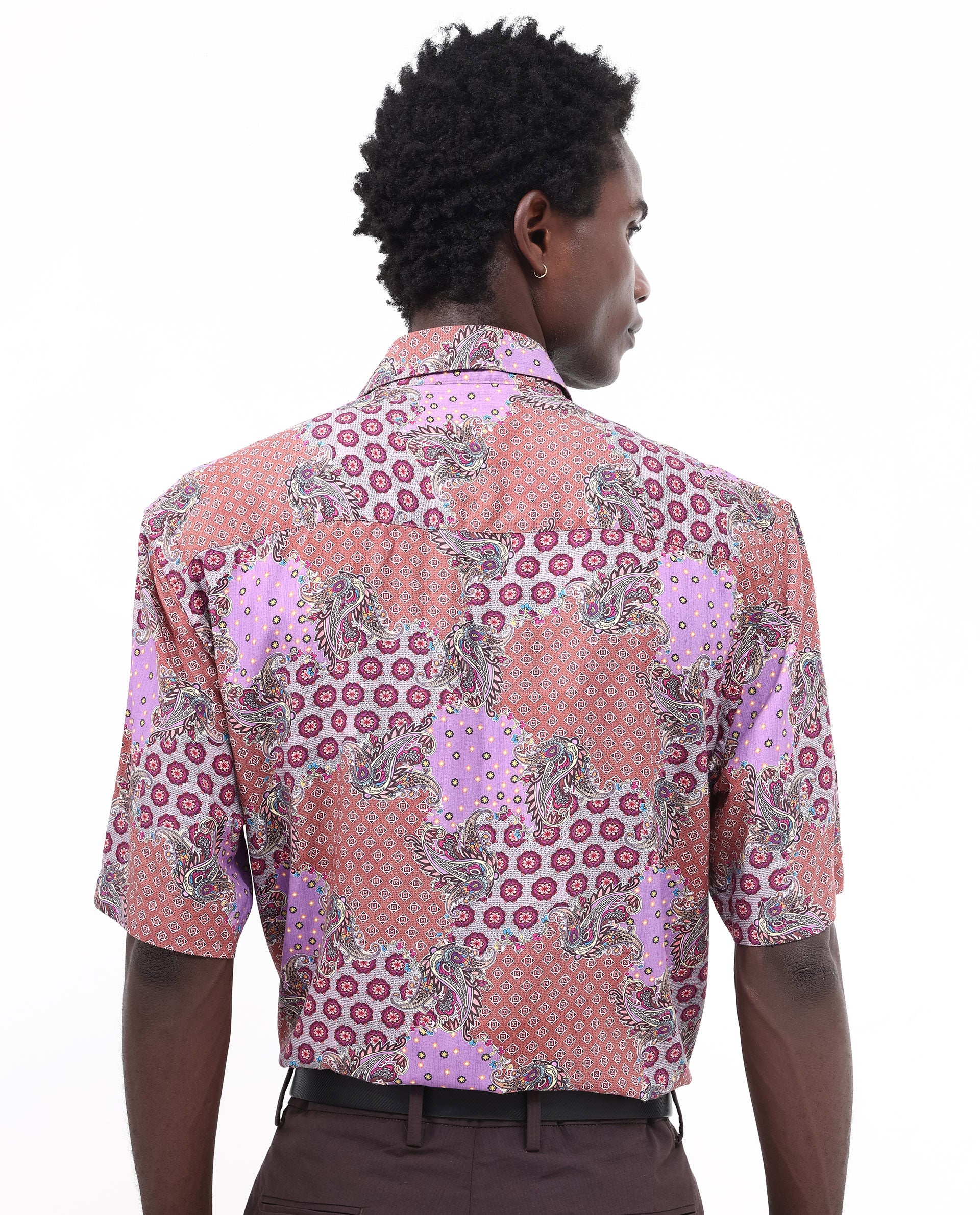 Rare Rabbit Men's Onslo SS Brown Viscose Fabric Short Sleeves Boxy Fit Abstract Botanical Print Shirt