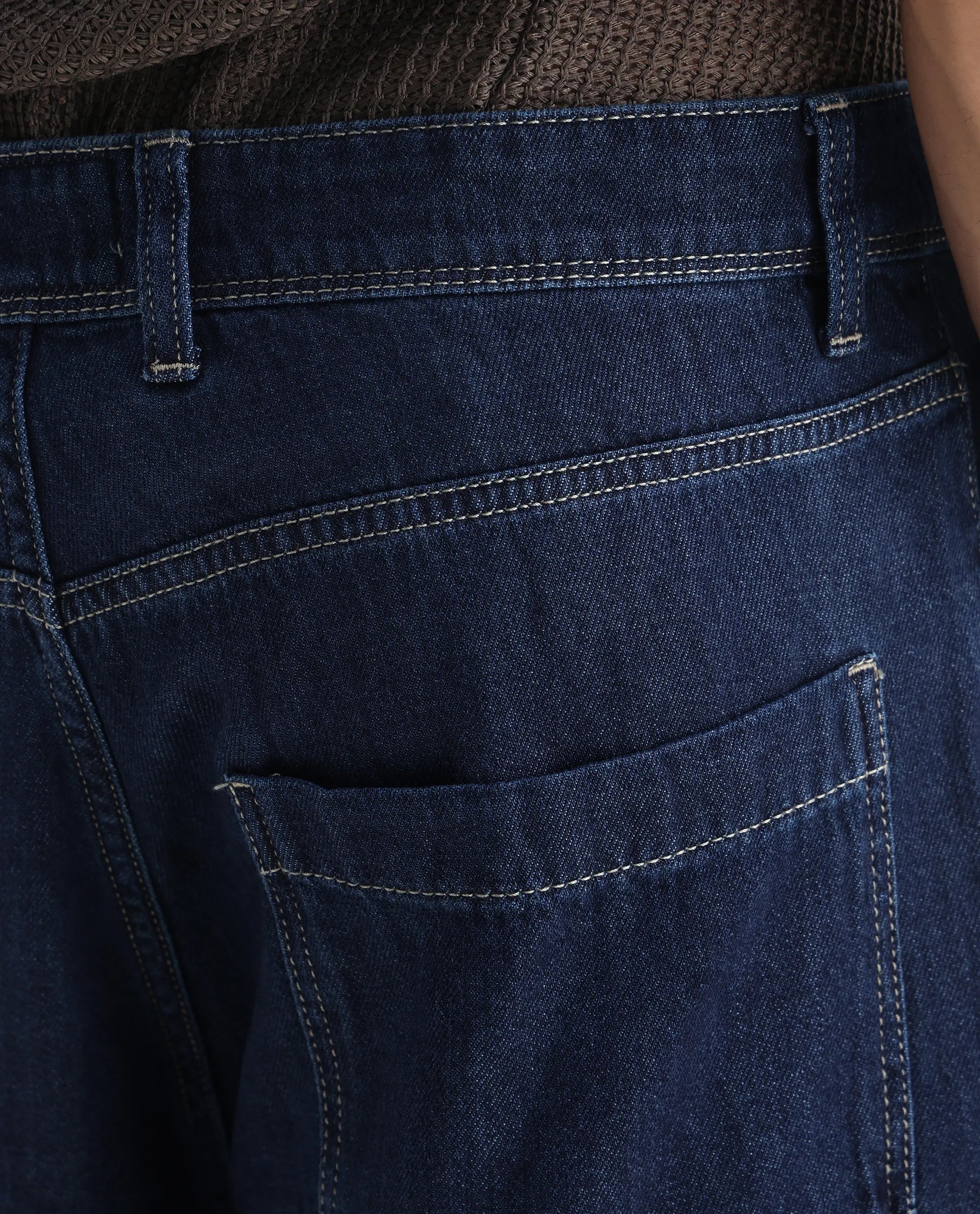 Rare Rabbit Men's Onyx Dark Blue Cotton Blend Plain Baggy Fit Jeans