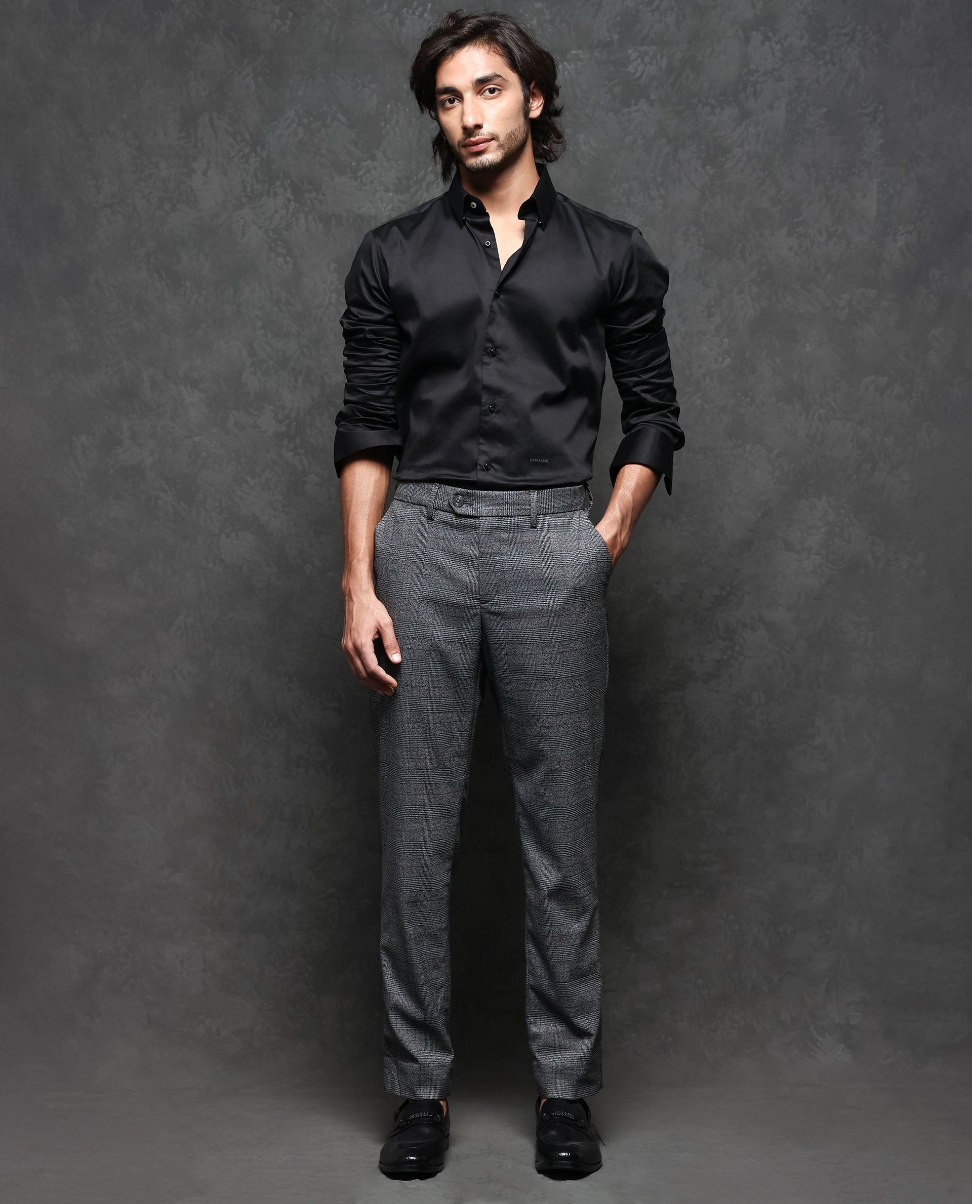 Buy ShreeRam Slim Fit Men Dark Grey Cotton Lycra Blend Trousers at Amazon.in