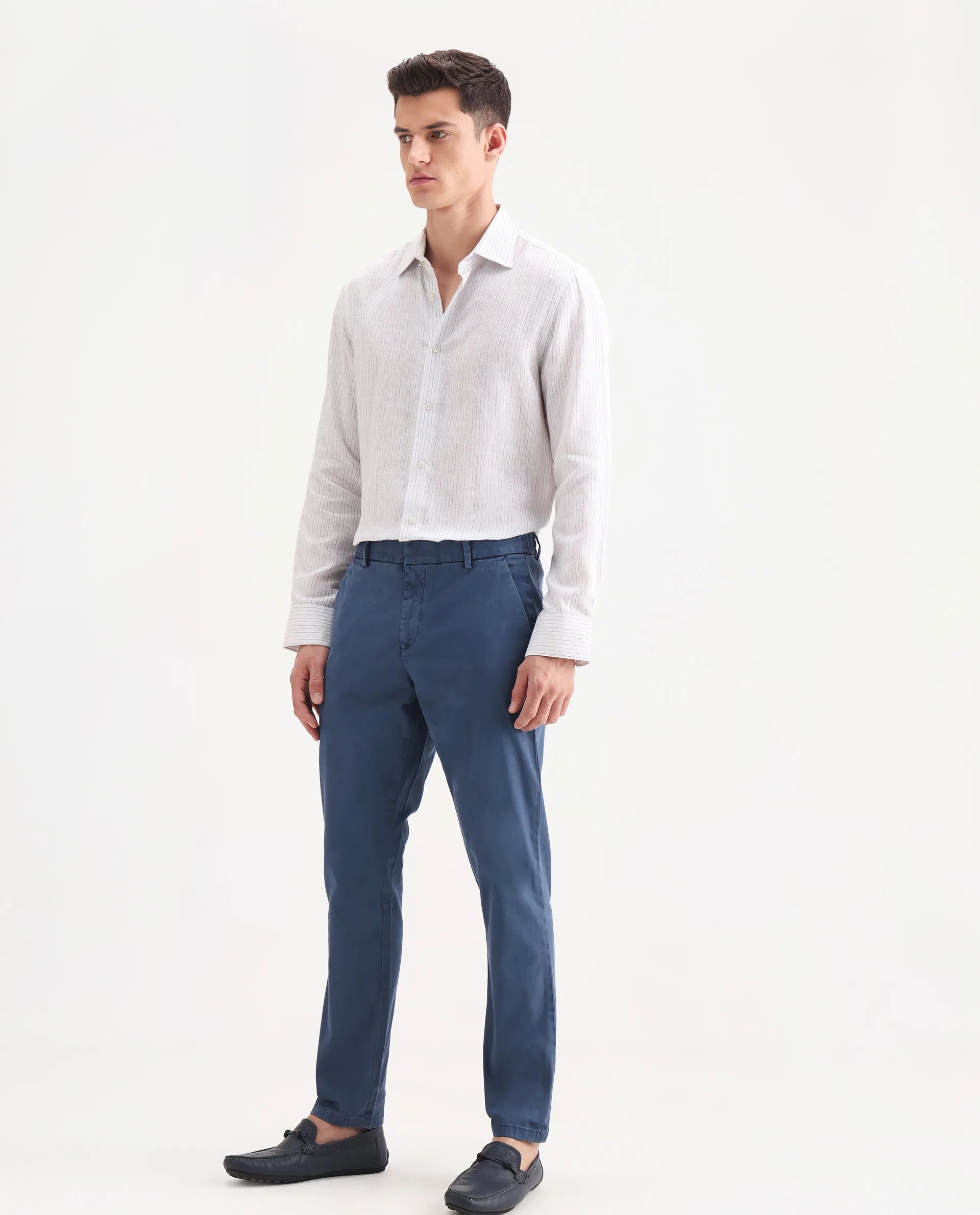 Rare Rabbit Men's Orany Blue Cotton Plain Regular Fit Trouser
