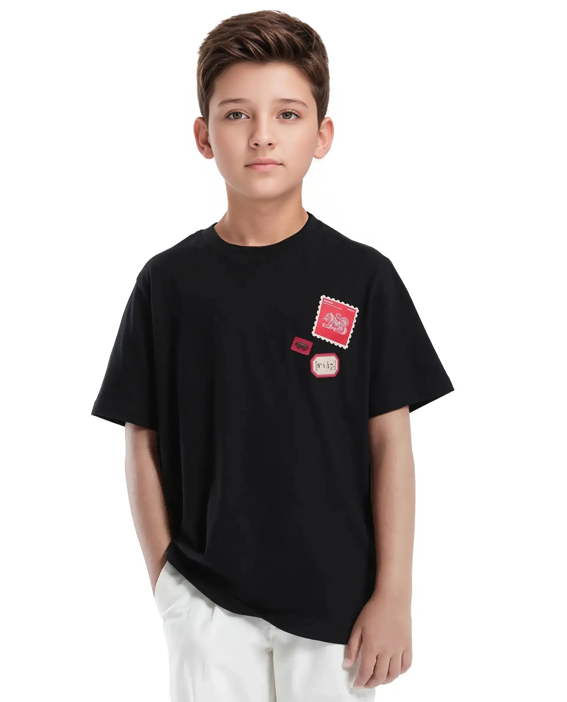 Rare Ones Kids Orbo Black Cotton Blend Half Sleeve Printed Regular Fit T-Shirt