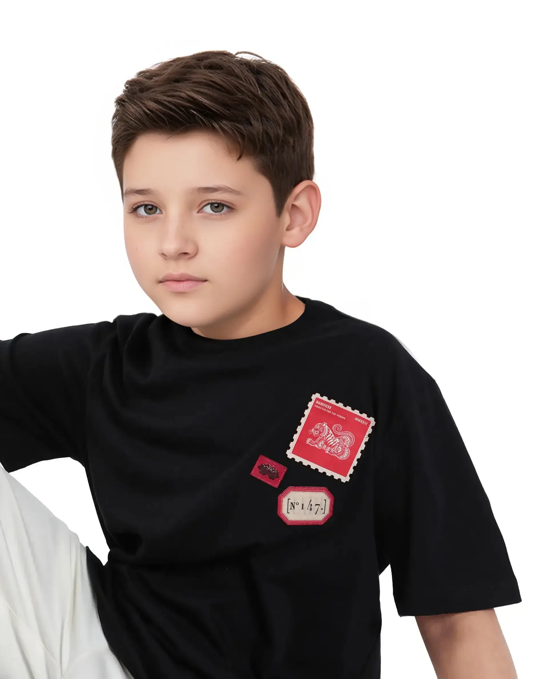 Rare Ones Kids Orbo Black Cotton Blend Half Sleeve Printed Regular Fit T-Shirt