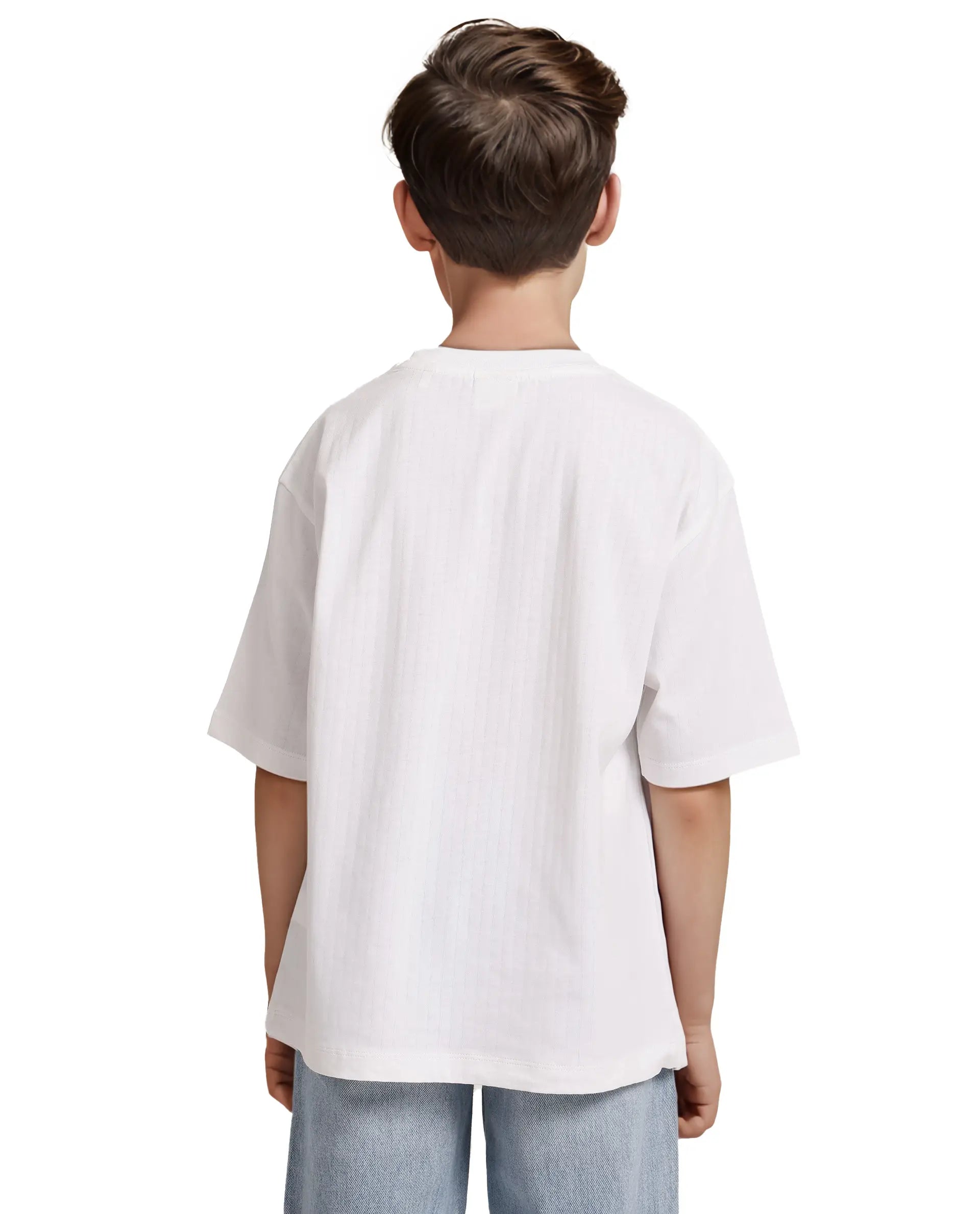 Rare Ones Kids Orel White Cotton Half Sleeves Oversized Fit Crew Neck Graphic Print T-Shirt