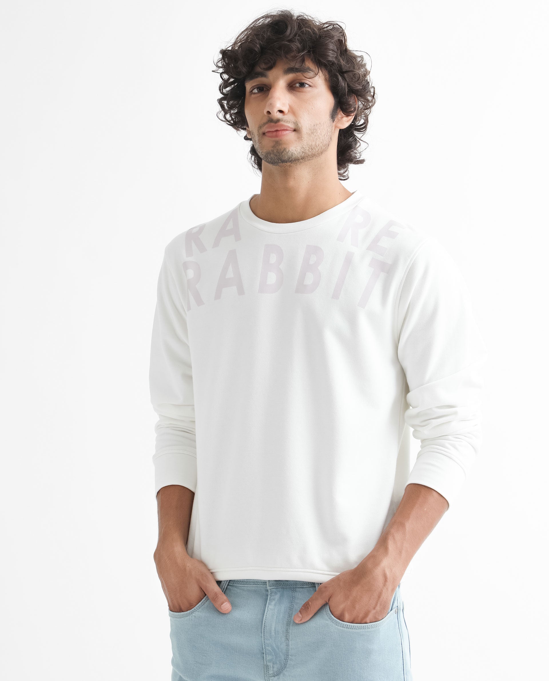 Rare Rabbit Men'S Oren Off White Sweatshirt Full Sleeves Solid