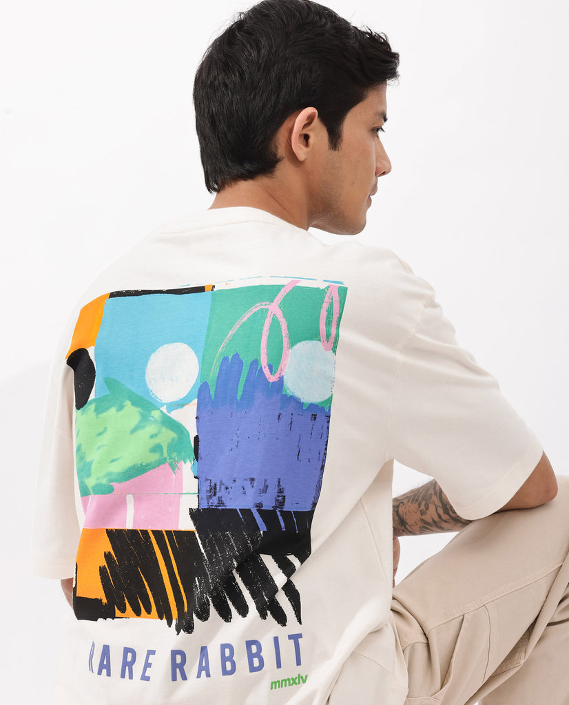 Rare Rabbit Articale Men's Oren Off White Cotton Polyester Fabric Crew