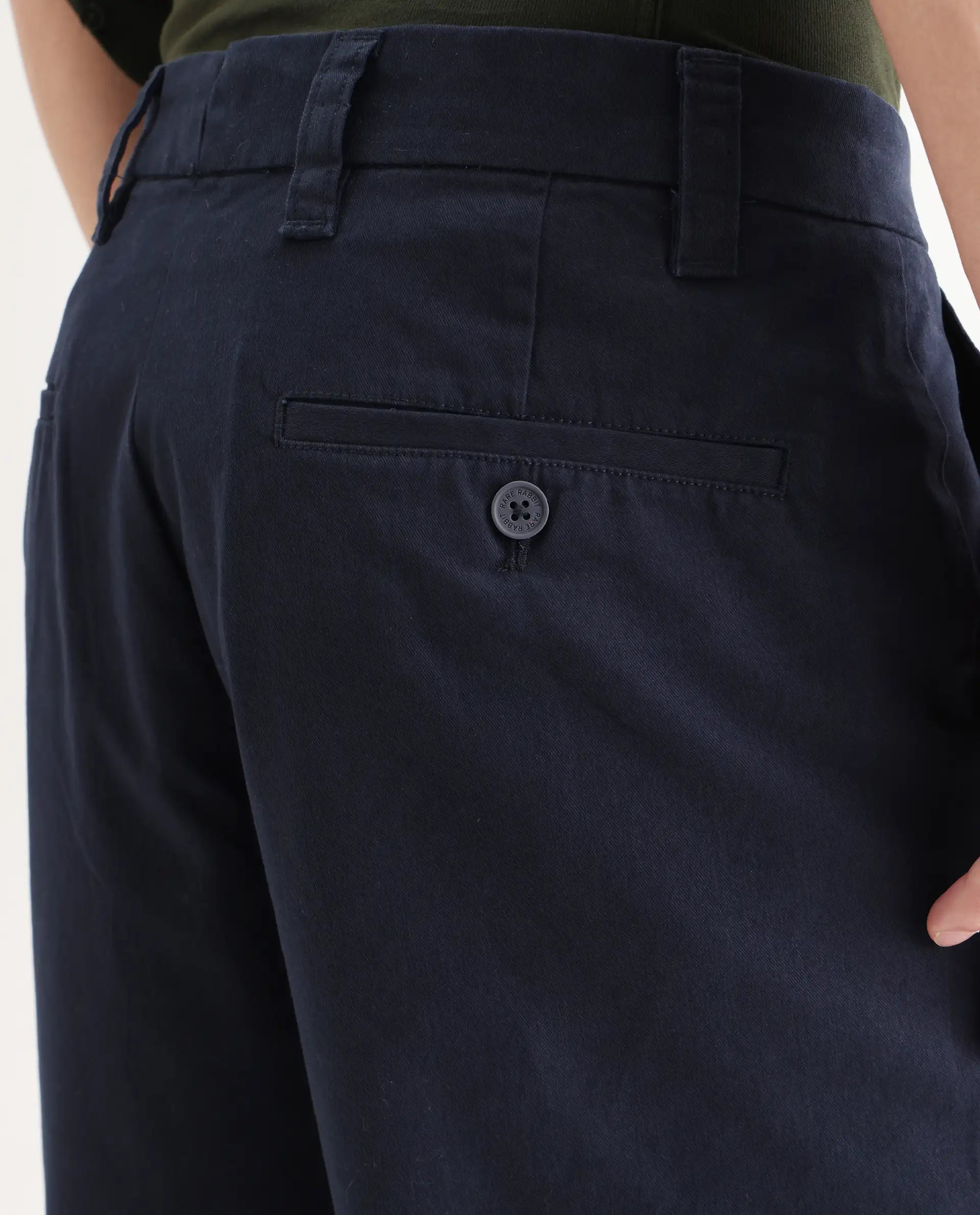 Rare Rabbit Men's Oren Navy Cotton Plain Straight Fit Trouser