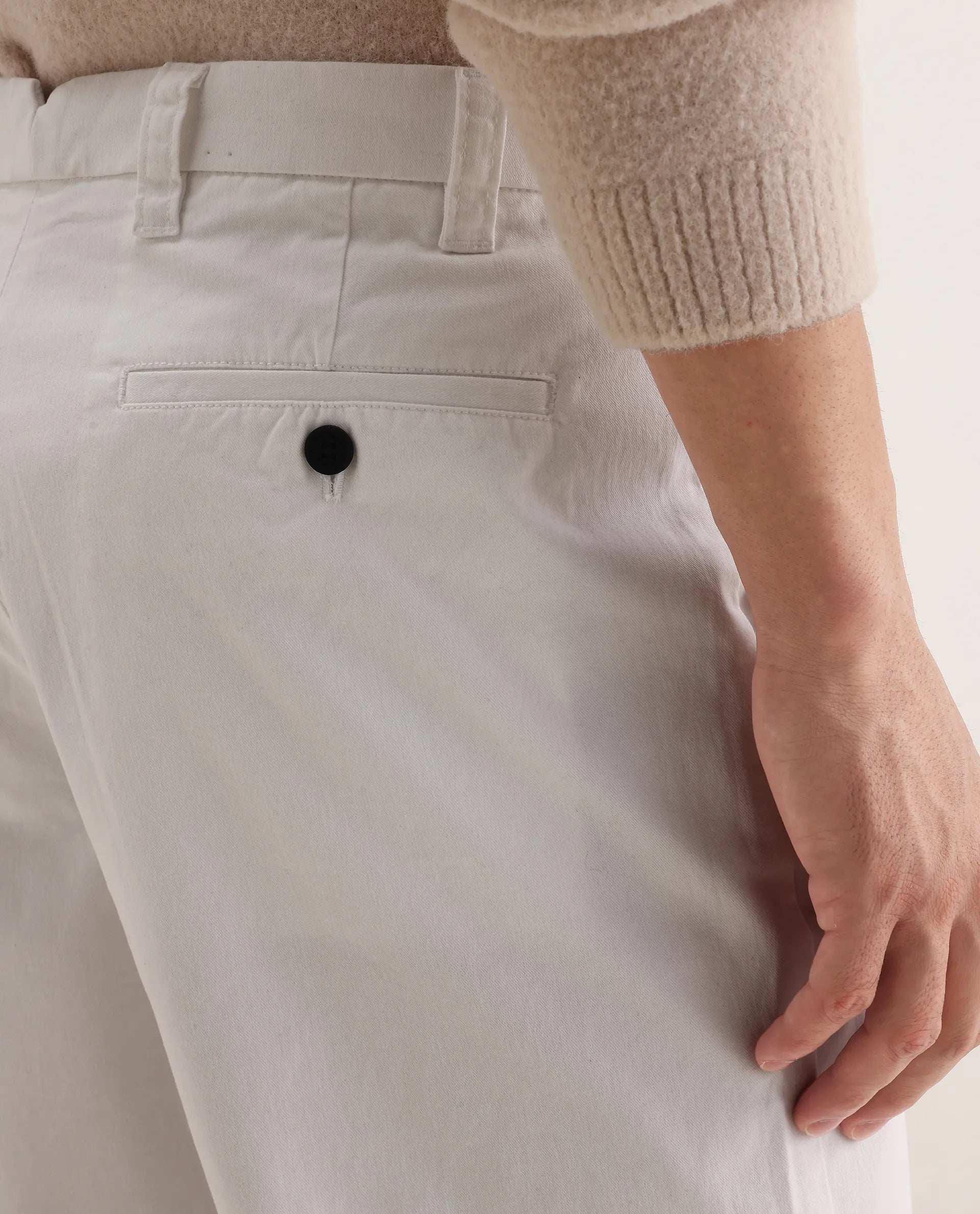 Rare Rabbit Men's Oren White Cotton Plain Straight Fit Trouser