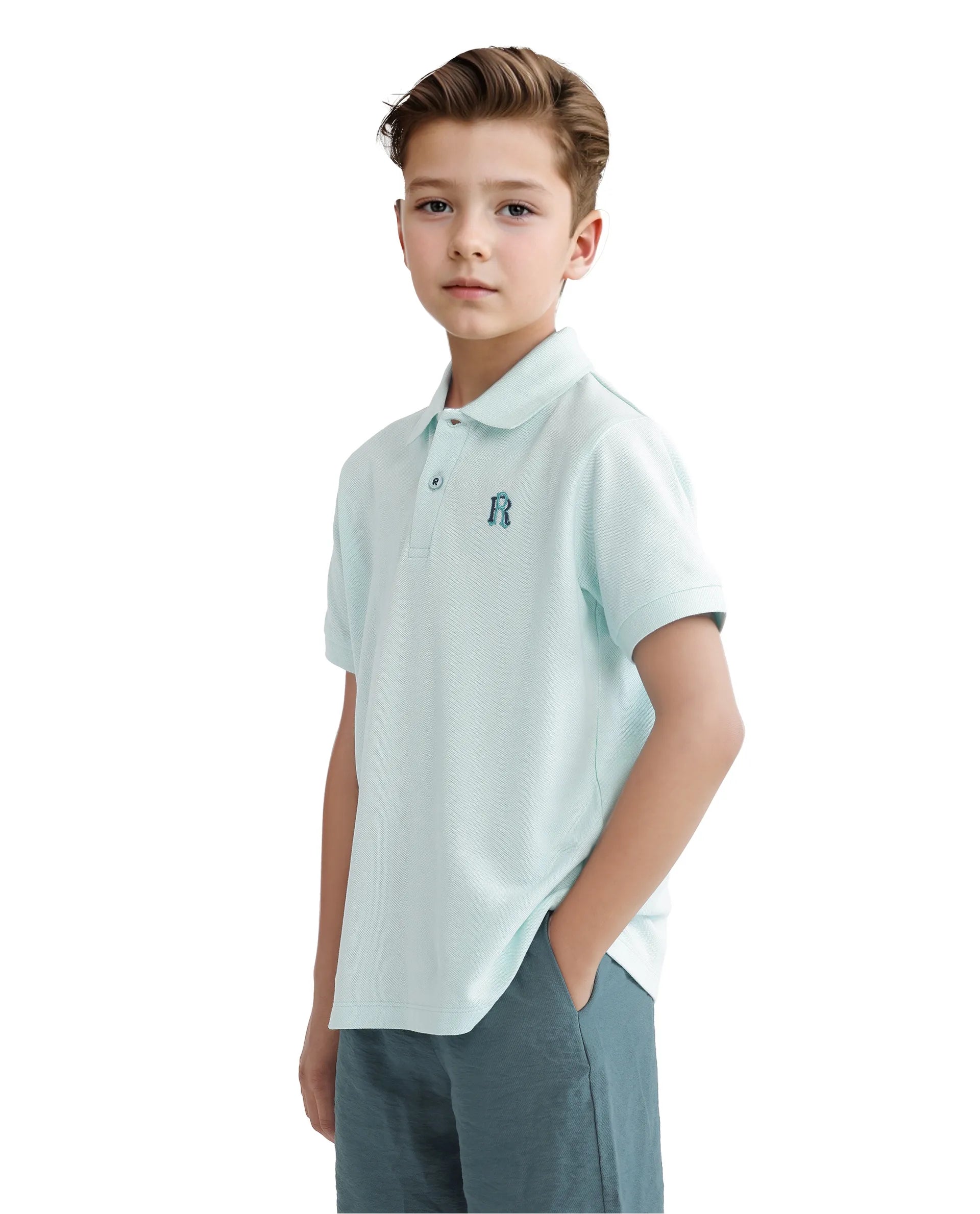 Rare Ones Kids Orik Light Turq Cotton Short Sleeve Embroidered Regular Fit  Polo