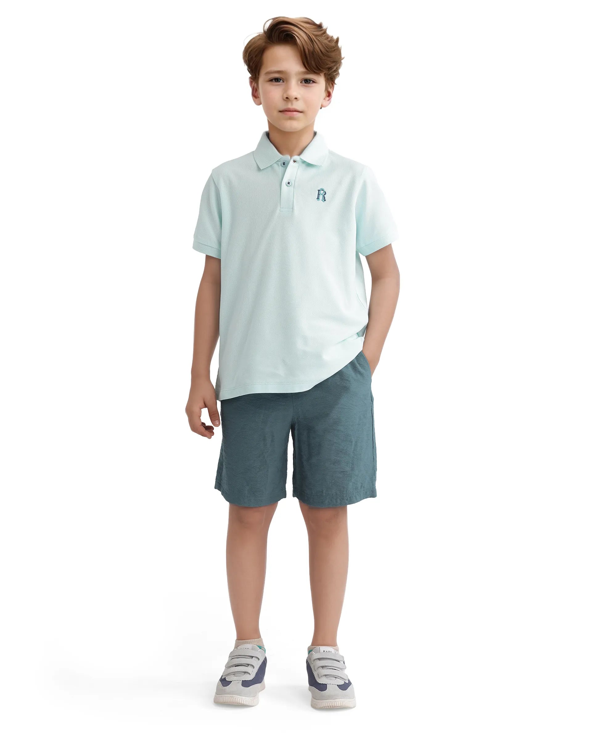 Rare Ones Kids Orik Light Turq Cotton Short Sleeve Embroidered Regular Fit  Polo
