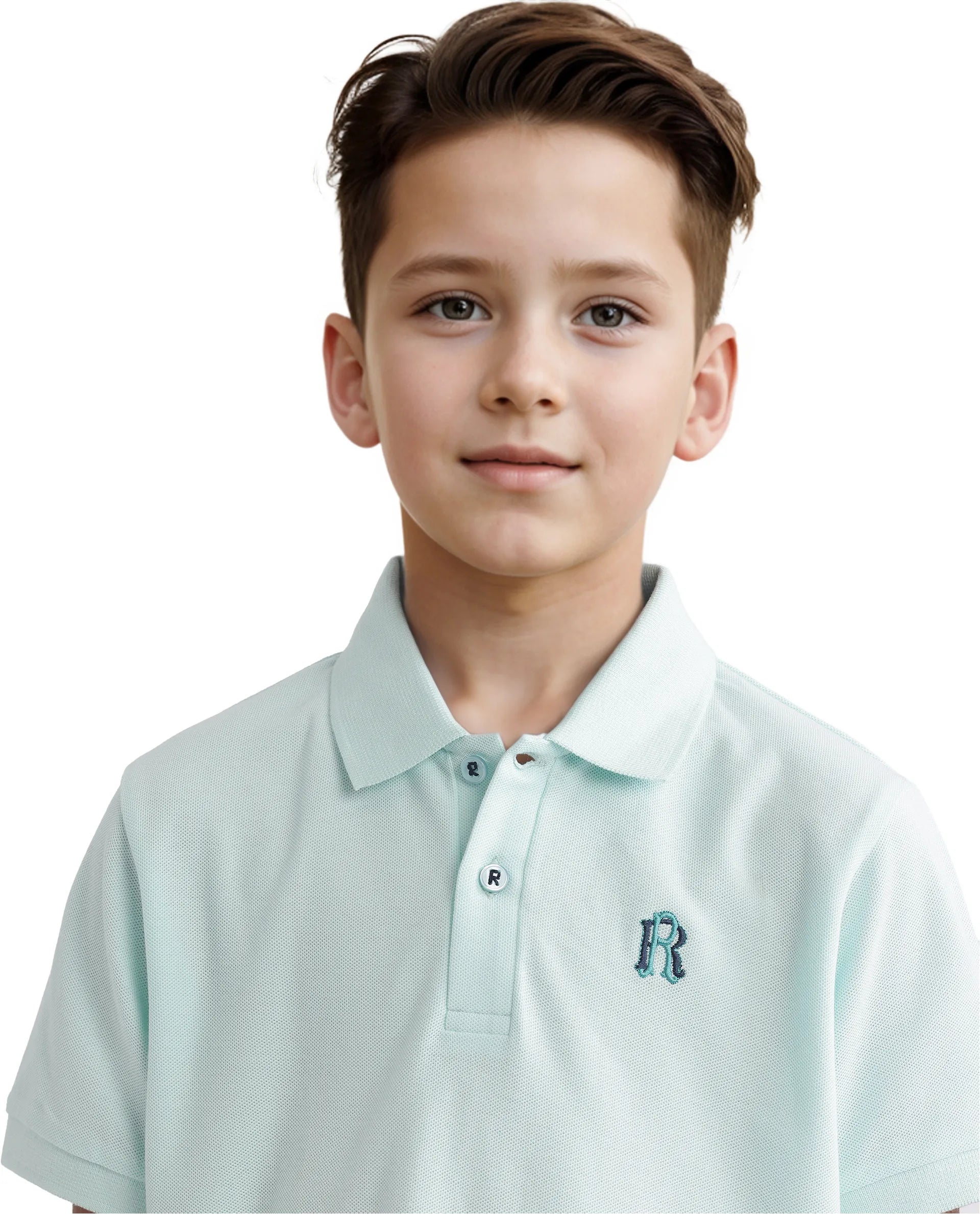 Rare Ones Kids Orik Light Turq Cotton Short Sleeve Embroidered Regular Fit  Polo