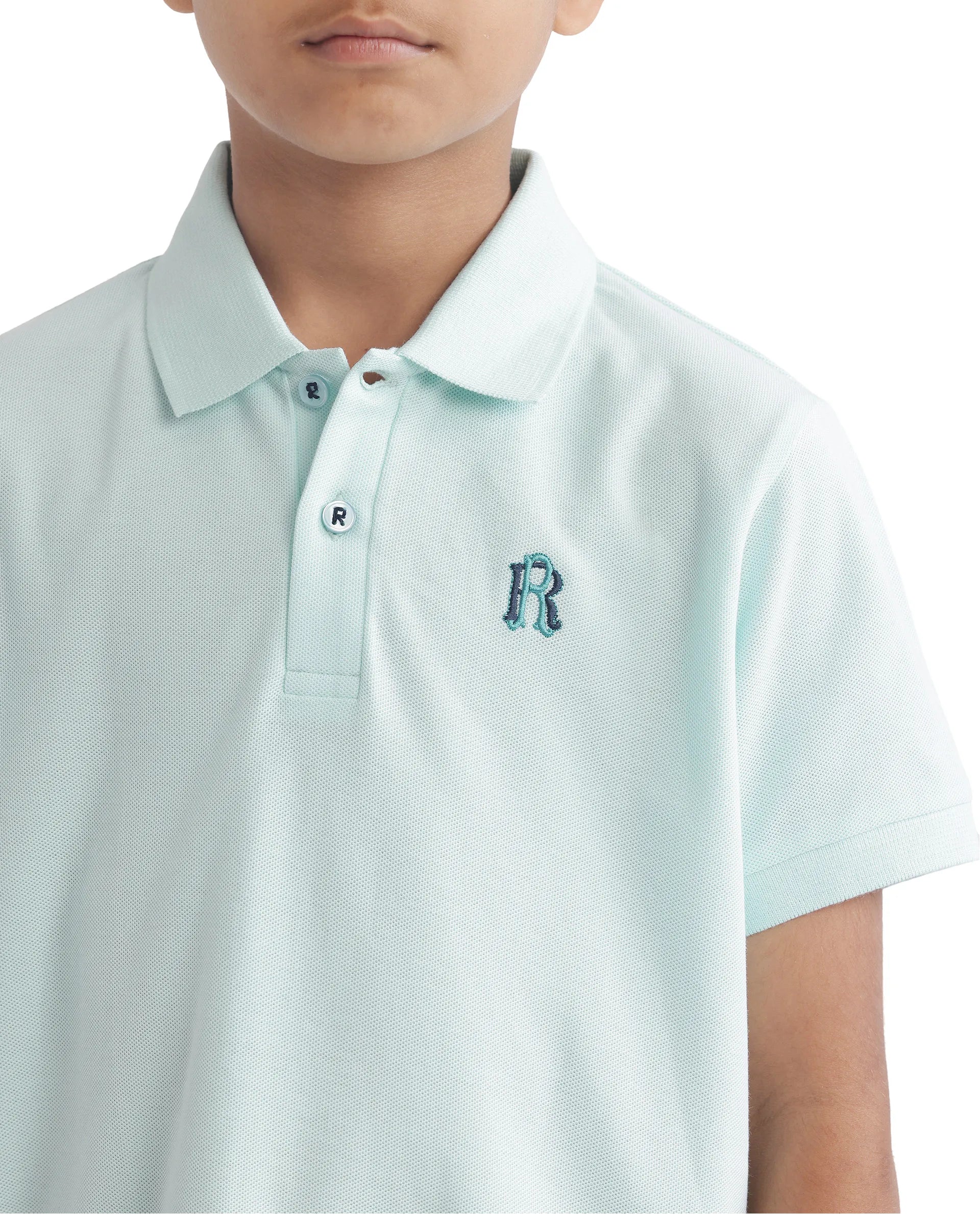 Rare Ones Kids Orik Light Turq Cotton Short Sleeve Embroidered Regular Fit  Polo